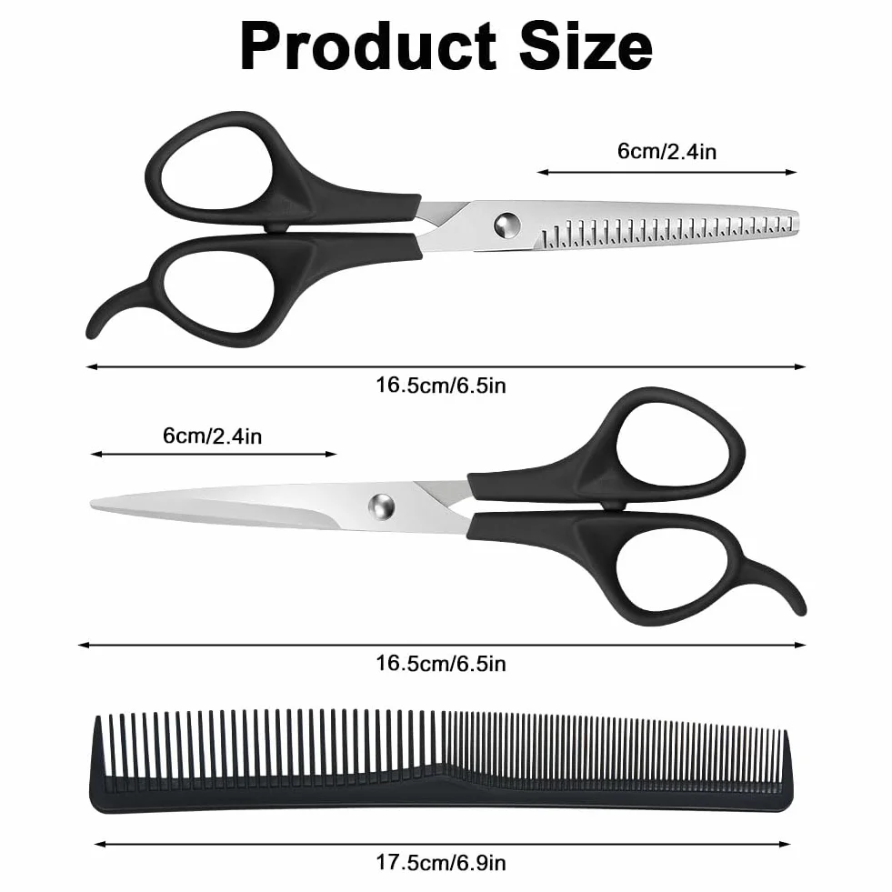 Profesional Tijeras Peluqueria 6,5 Pulgadas Acero Inoxidable Entresacar Kit Completo Negro