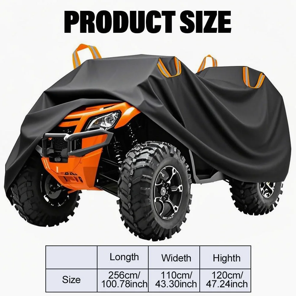 Blueshyhall Cubierta impermeable para quad ATV, protección UV, color negro, de tejido de poliéster 210D con tiras reflectantes y correas de hebilla (XXXL (256 x 110 x 120 cm)