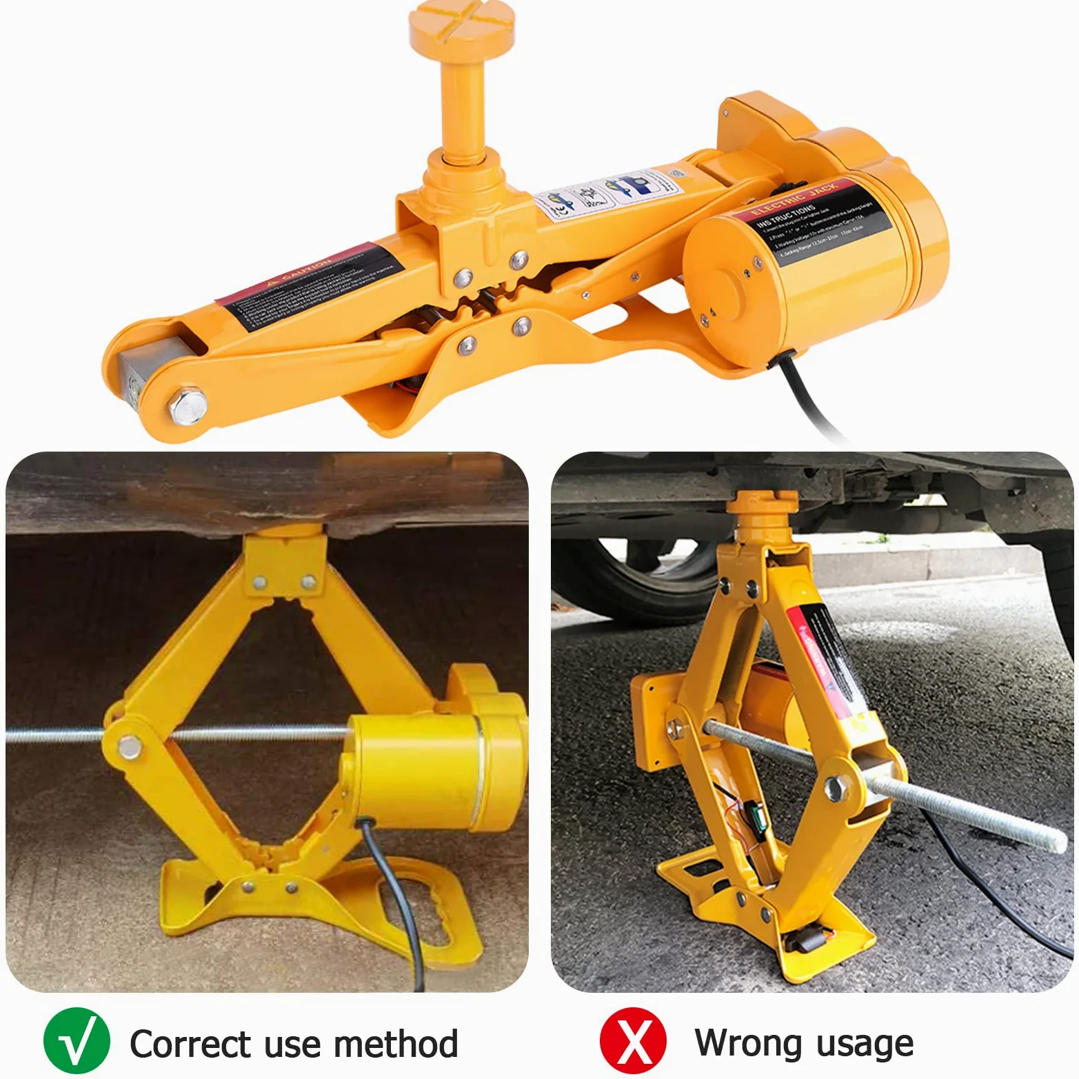 Gato Eléctrico de Coche 3T, 12V CC Gato eléctrico de Tijera Altura de elevación de Dos etapas (12-35cm y 17-42cm) con maletín de Almacenamiento y Guantes para SUV, Furgonetas, talleres