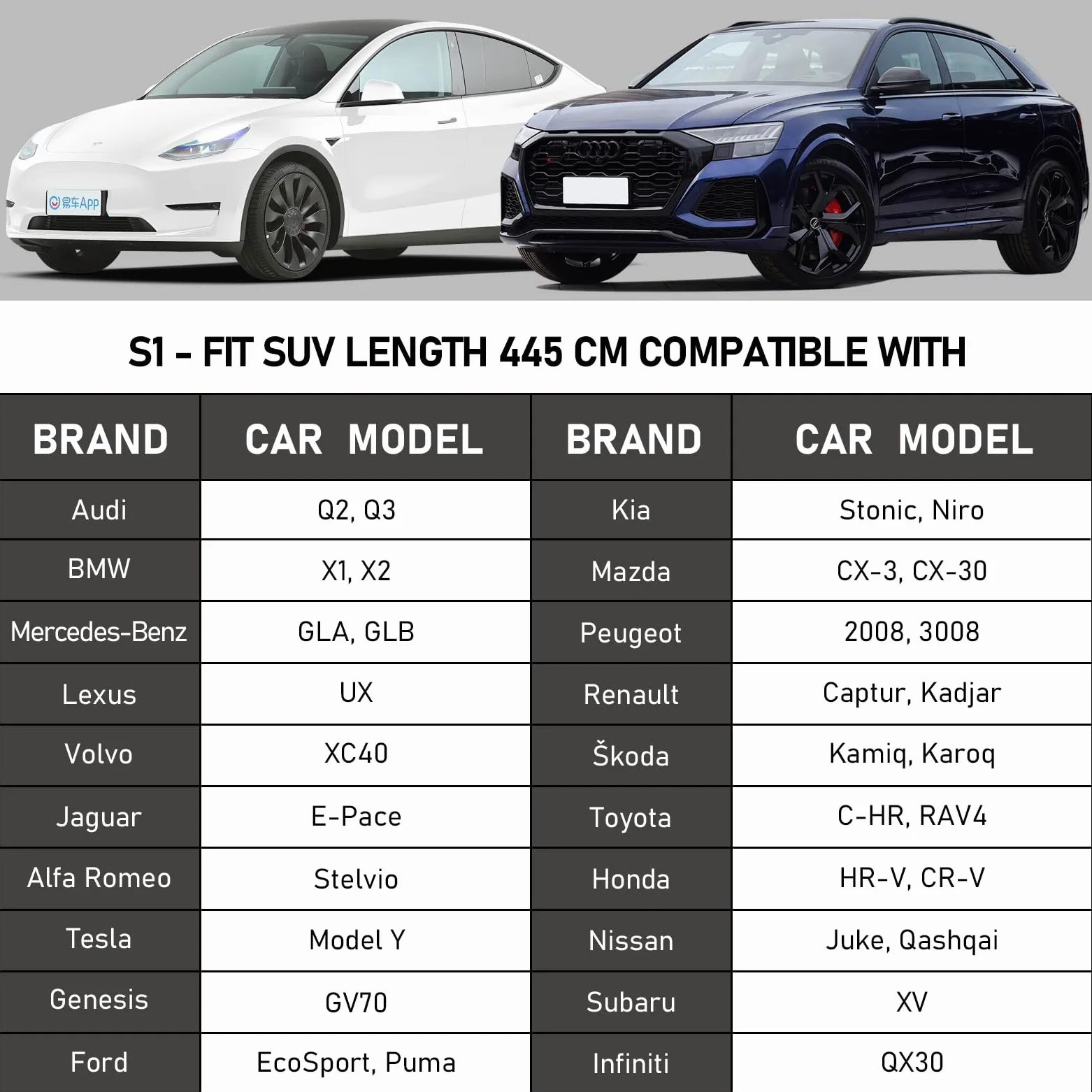 Favoto Funda de Coche Exterior Impermeable Transpirable Compatibles con Audi Q2/Q3 BMW X1/X2 Volvo XC40 Anti-UV Transpirable Resistente al Polvo Lluvia Rasguño Nieve al Aire Libre Plateado