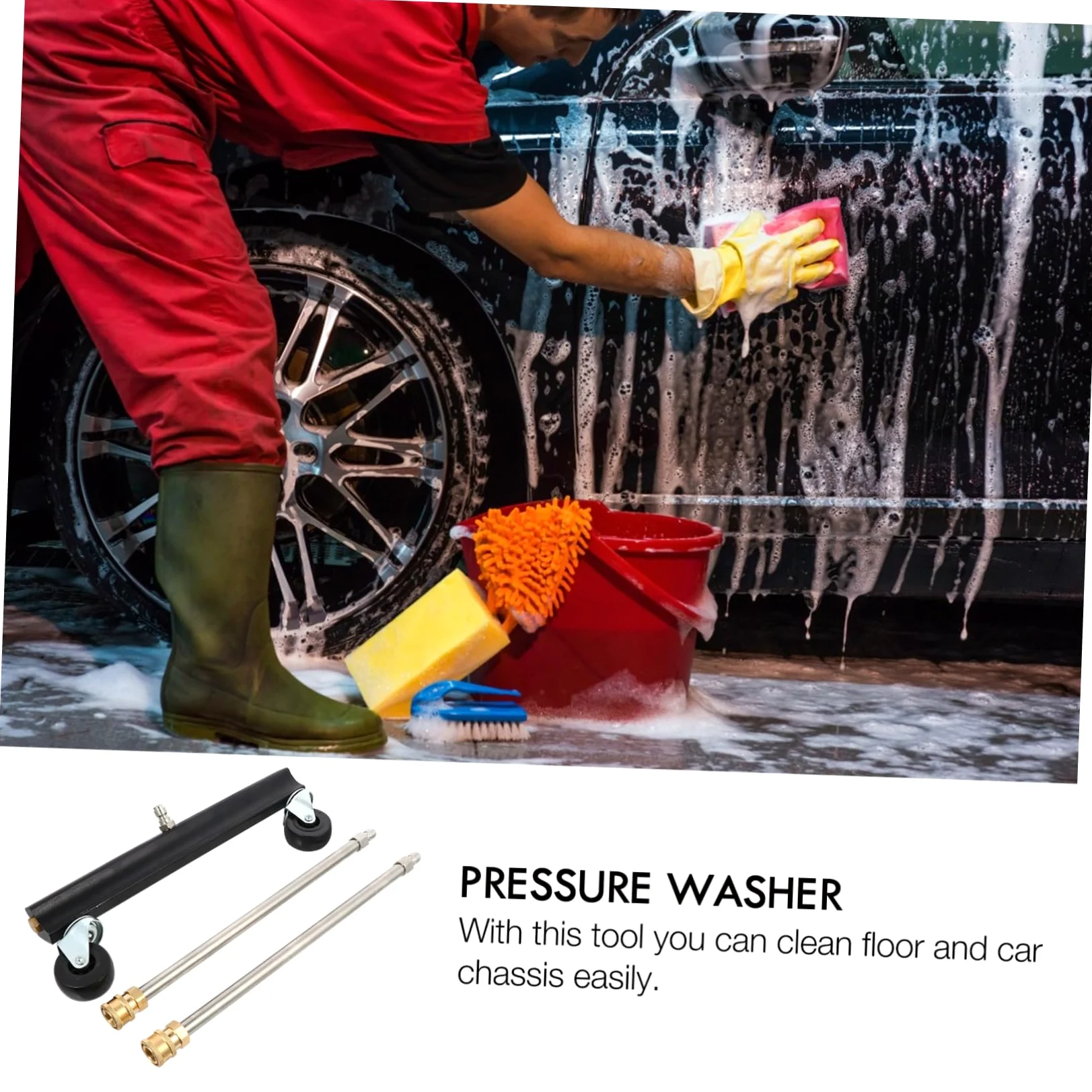 NOLITOY Cepillo de Limpieza para Chasis de Coche Ruedas Giratorias, Acero Inoxidable y Latón, Adecuado para Limpiar Suelos y Remolques Hidrolavadora