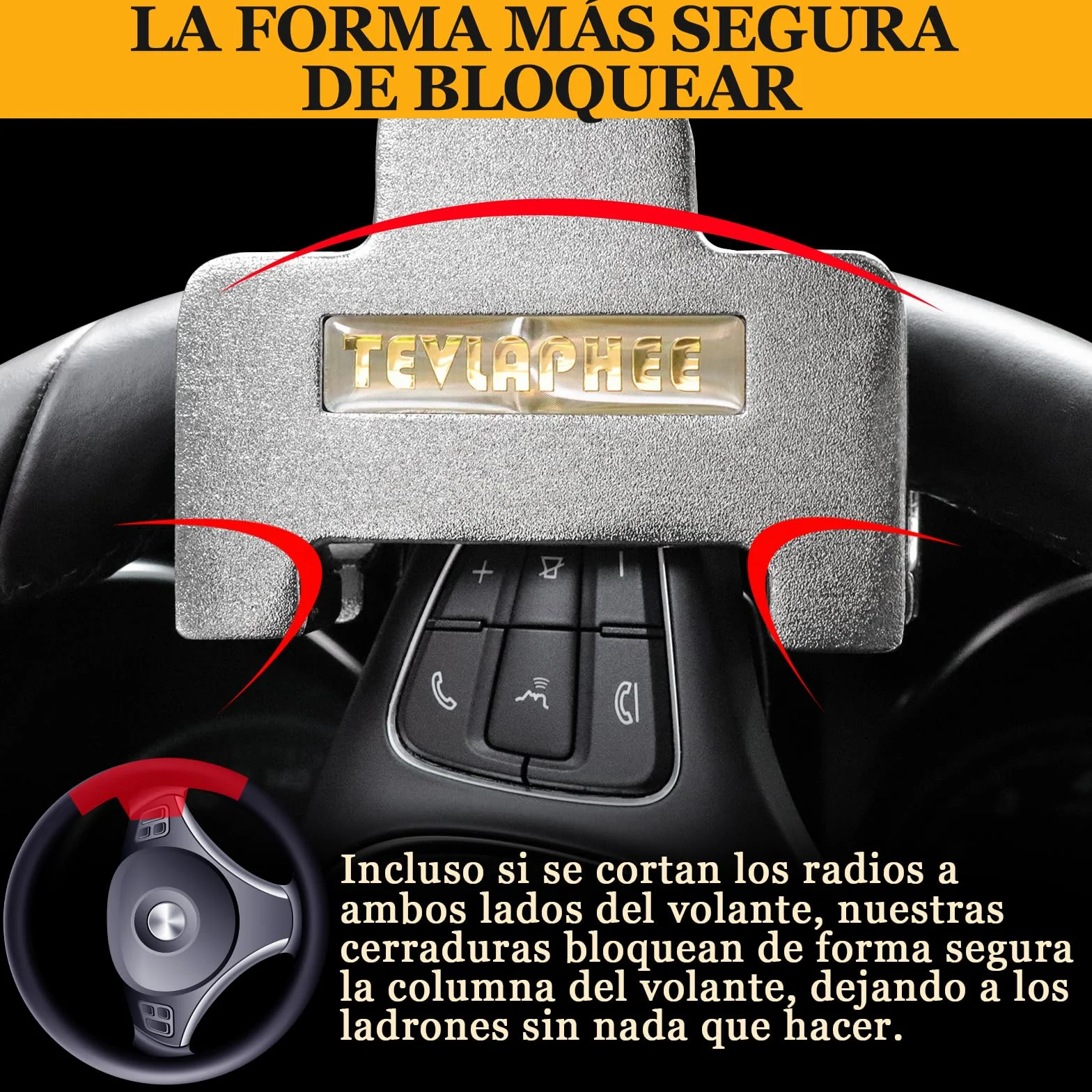 Tevlaphee Antirrobo Coche con Alarma, 120dB, Antirrobo Coche Volante, Barra Antirrobo Coche, Ajuste Universal