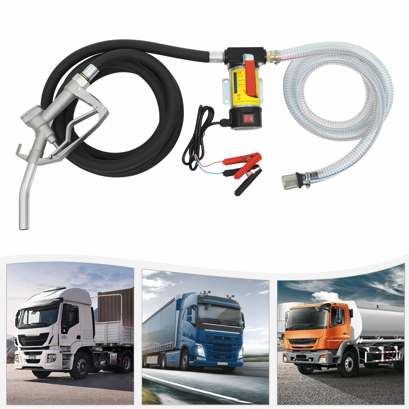 45 l/9,9 gal Kit de bomba de aspiración diésel de 12 V con boquillas y mangueras para transferencia de diésel, bomba diésel autocebante DC con una potencia máxima de 200 W