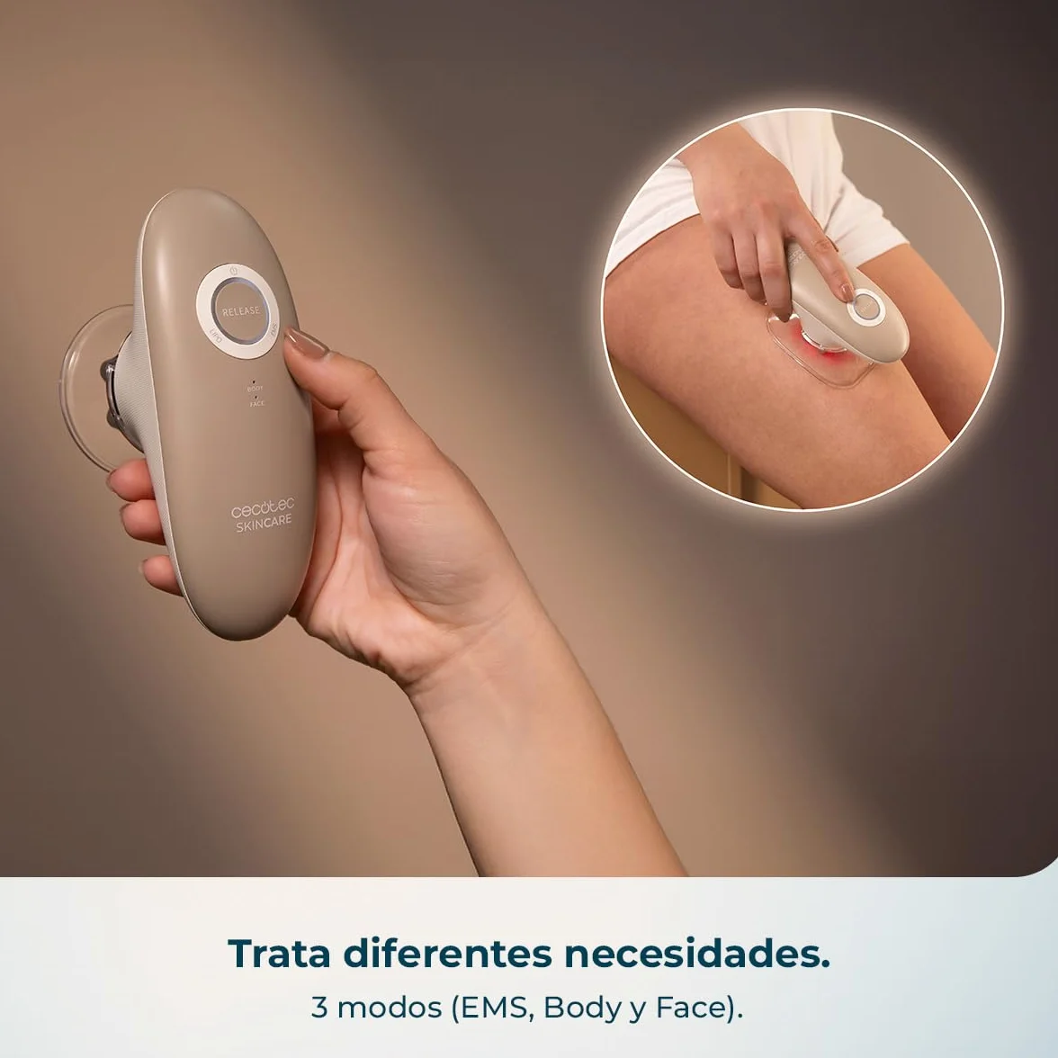 Cecotec Masajeador Corporal Anticelulítico SkinCare Push Up Suction EMS, Luz Roja, 2 Cabezales, 3 Intensidades, 60 min Autonomía