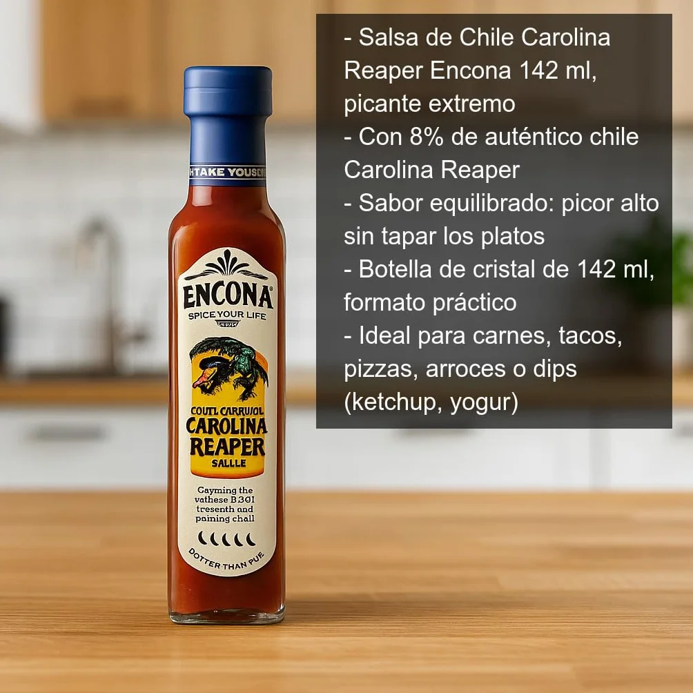 Salsa picante extrema Carolina Reaper 8% pack 2 botellas 142 ml para tacos hamburguesas pizza