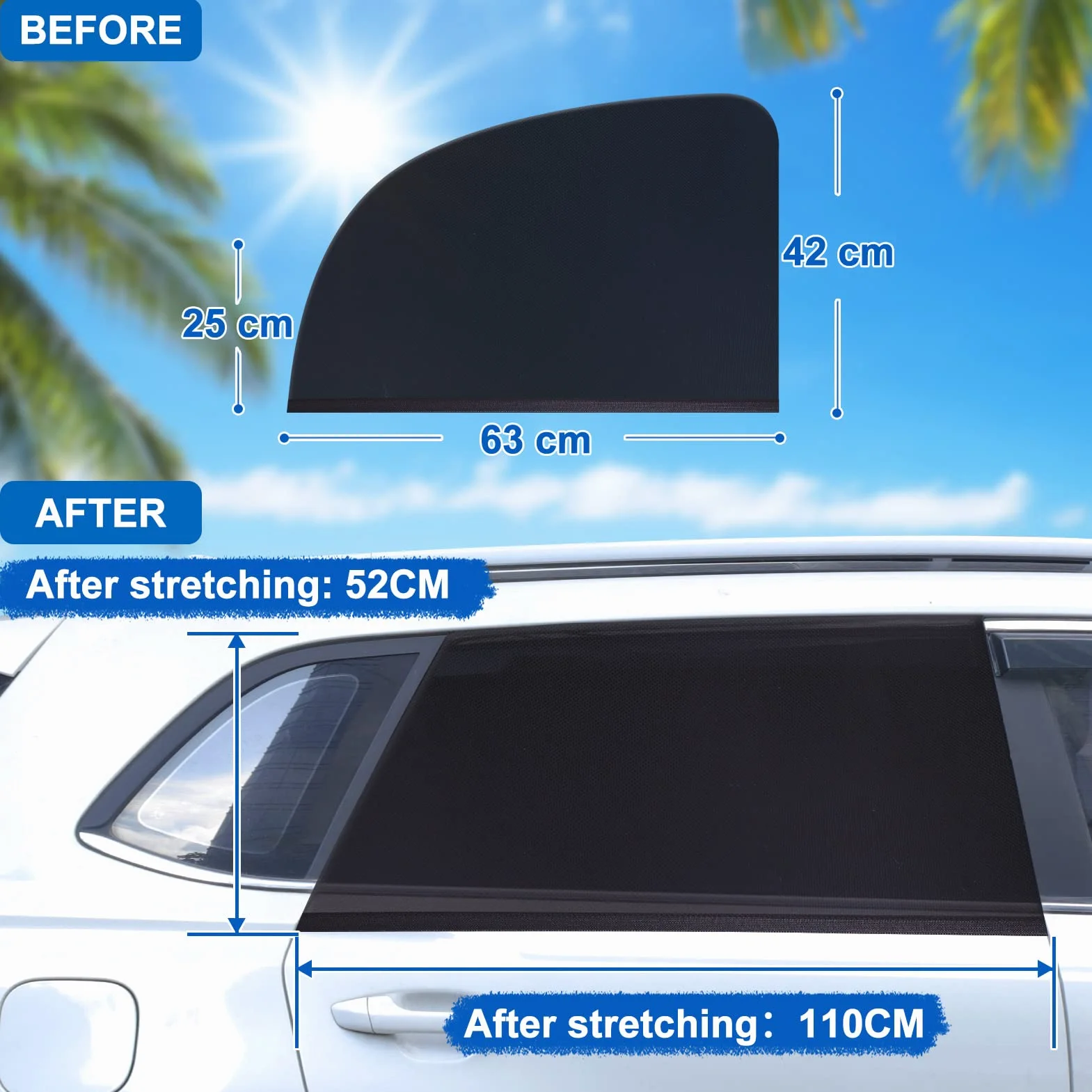 Trusiel Parasol de Coche Infantil Lateral para bebé con protección Solar UV 2 Unidades, Compatible con la mayoría de los vehículos (L)