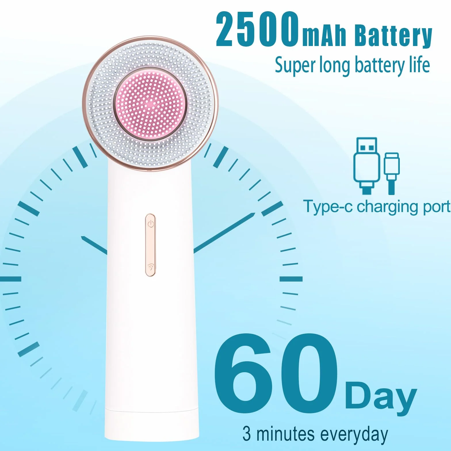 MYCARBON Cepillo Limpiador Facial Eléctrico 2500 mAh Recargable IPX7 Impermeable FCD4 Blanco