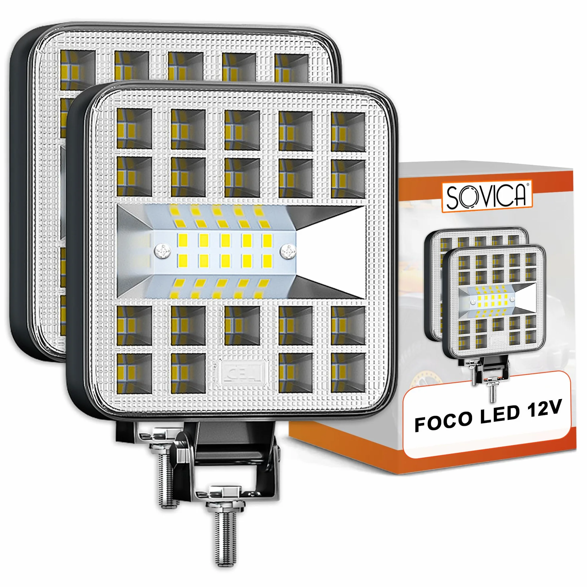 Foco led 12v 2 uds aluminio abs 29 led 6500K 8.4 cm 3.34" IP65 120% maxima luminosidad faros tractor 4x4 largo alcance