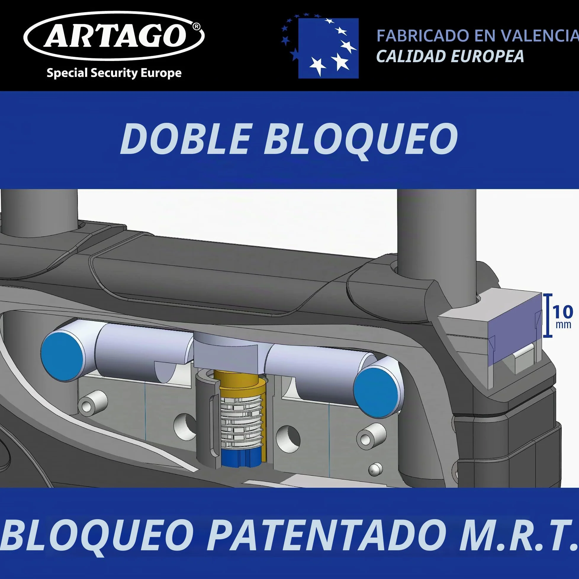 ARTAGO 18ART270 Candado Moto Alta Gama, Antirrobo U Nivel BUNKER Homologado SRA, Sold Secure Gold, ART4, Puro Acero Endurecido 18mm, Doble Cierre Blindado, Cerradura con Disco 5mm Anti-Taladro, 85x270