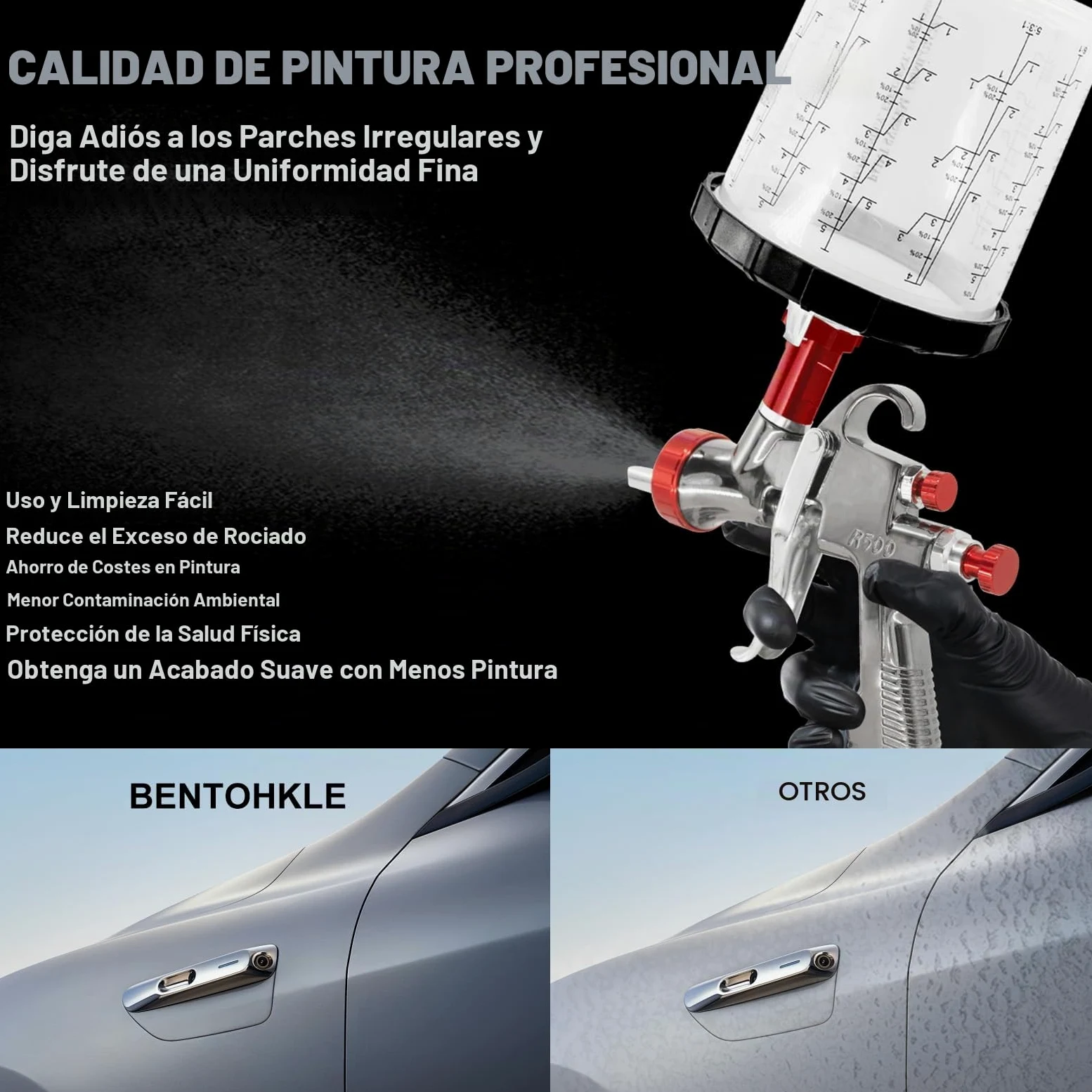 LVLP Pistola de pulverización de Aire, Pistola de pulverización con 10 Vasos Desechables de 650 ml, 3 boquillas de 1,3/1,7/2,0 mm y regulador de Aire (1,3/1,7/2,0+10 Disposable Paint Cups) | LVLP R500 Pistola de pintura automotriz para pintura de hogar, c