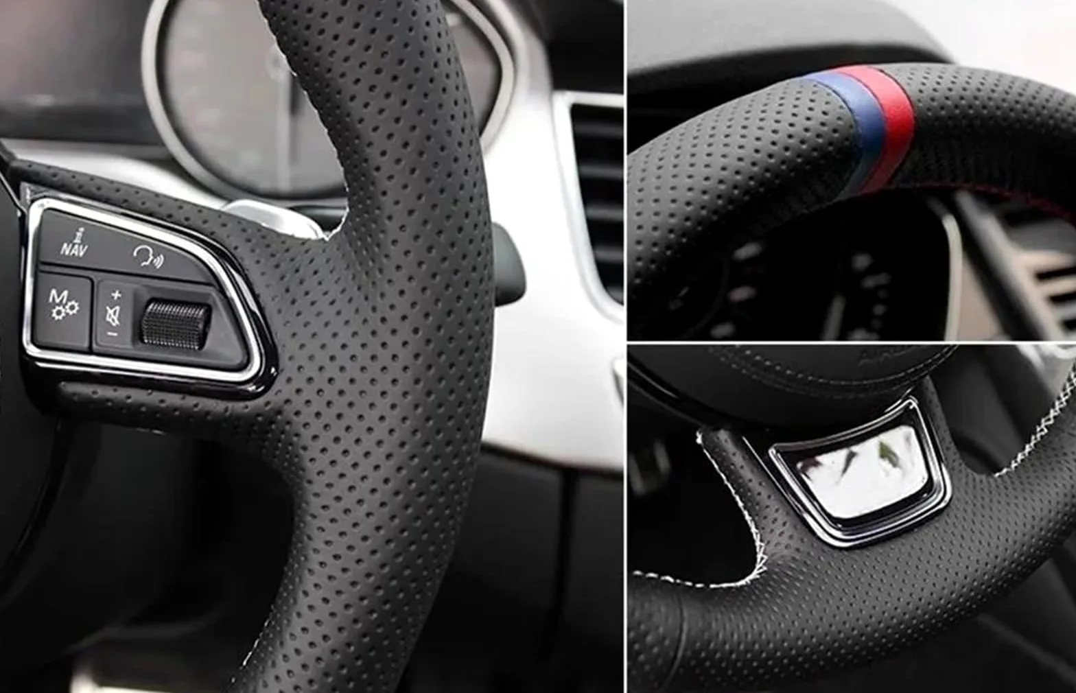 Tapa del Cubo del Volante Funda para Volante de Coche de Cuero de Microfibra Perforada Trenzada con Agujas e Hilos para Accord 7.ª generación 2003-2007 para Odyssey (Negro)