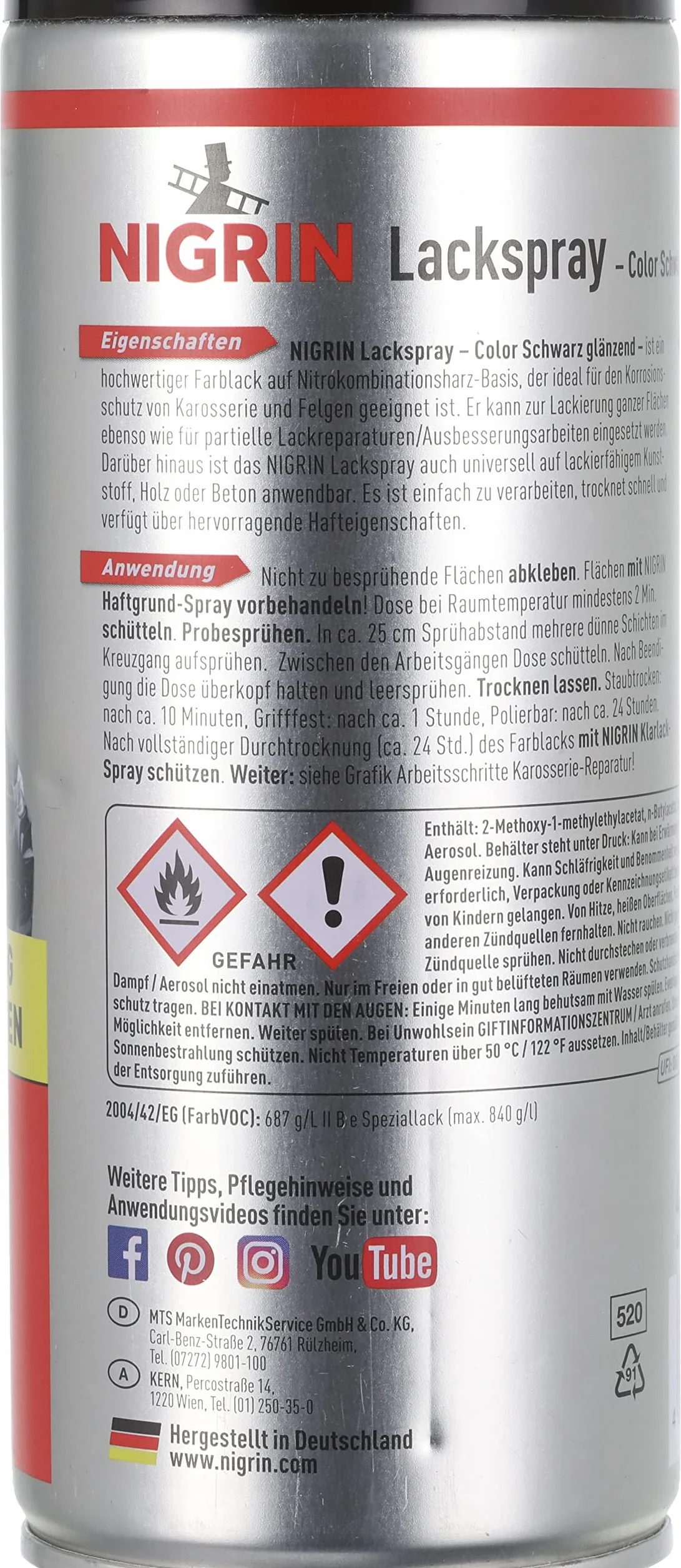 Nigrin - 74113 Pintura en Aerosol Negro Brillante 400 Ml
