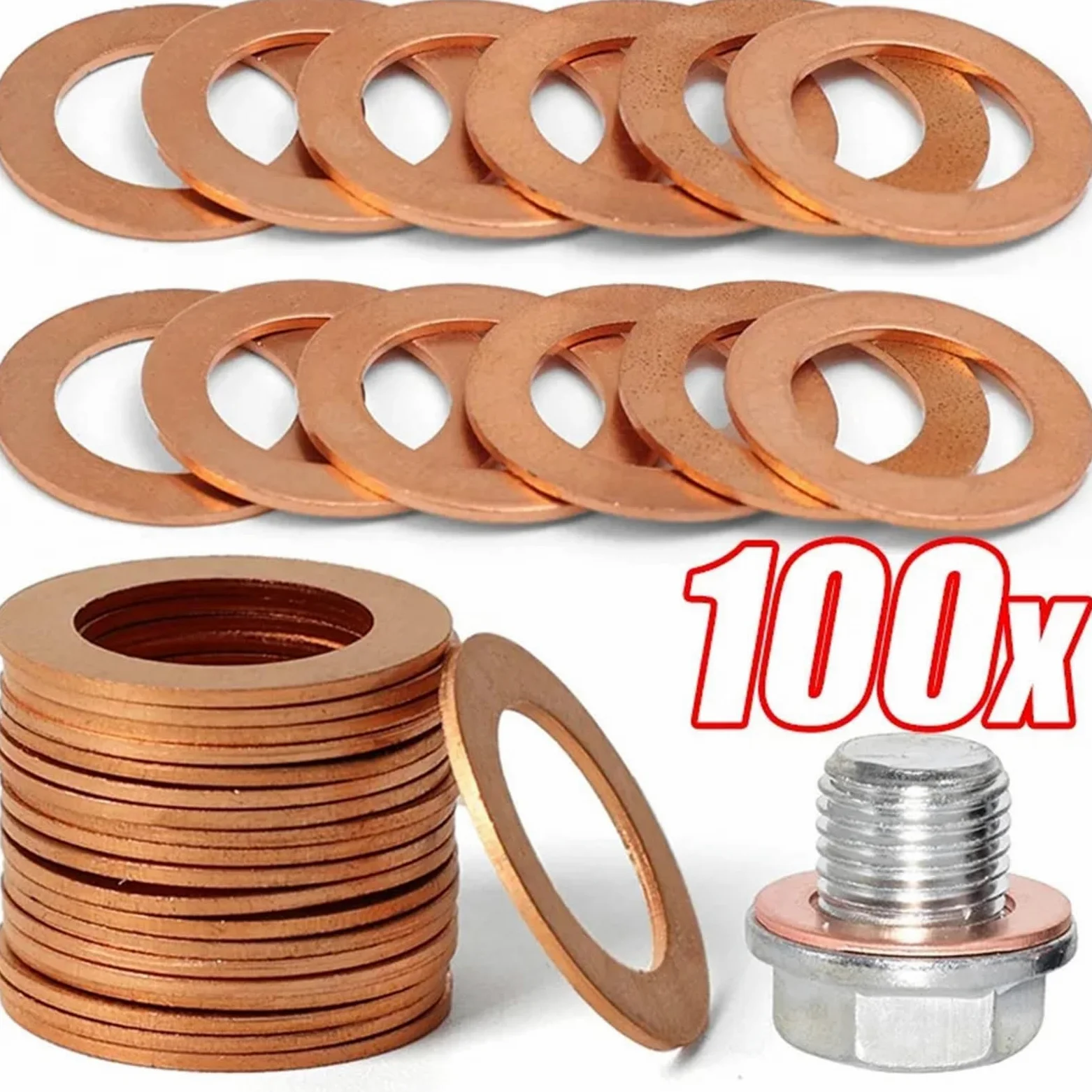 Accesorios reemplazables 94109-14000 M14 Juntas de sellado de drenaje de aceite de motor de automóvil Arandela de aluminio/cobre del cárter de aceite del automóvil(Copper Gaskets,10pcs)