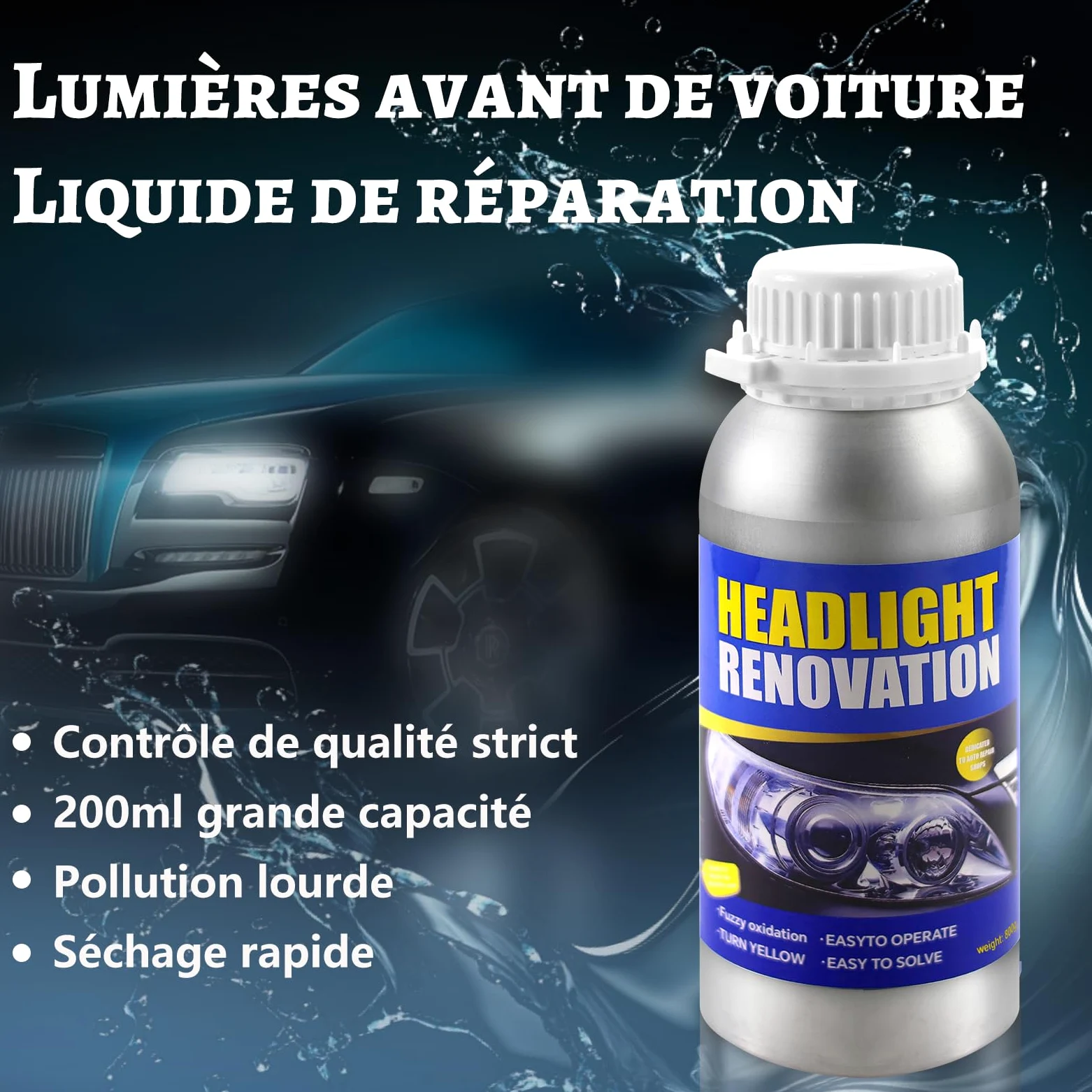 Reparación Faros, Pulir Faro,800g Pulido Faros Coche,Renovador Faros Coche,Kit Reparación Lente Faros Coche,Restauración Faros para Amarillear/Rayones/Grietas