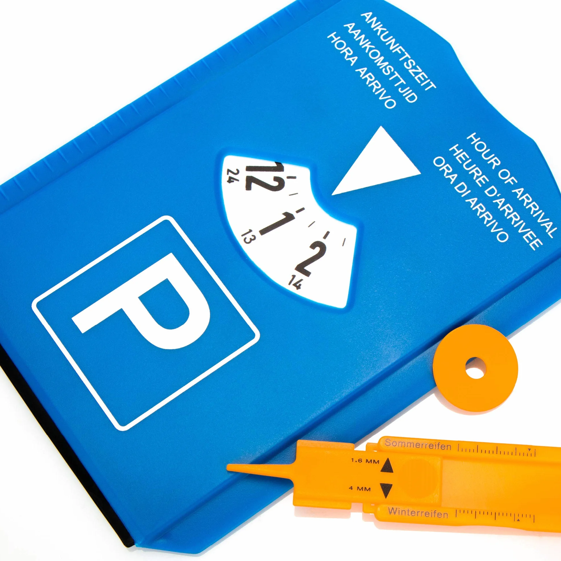 com-four® 2X Disco de Aparcamiento con Raspador de Hielo, Borde de Goma, Chip para Carro de Compra y Medidor Perfil Neumático - Parquímetro de Plástico (02 Piezas - con Chip + Cuchillo perfilado)