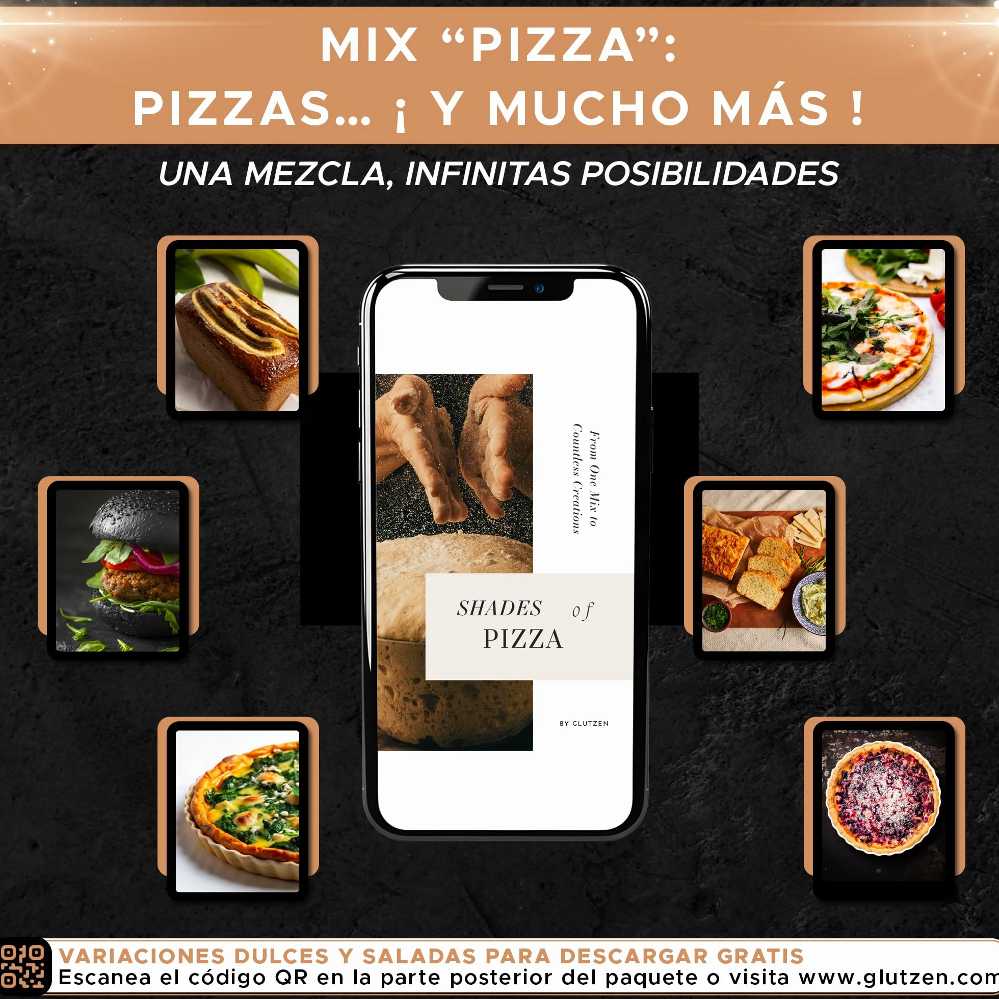 GLUTZEN Pizza Sin Gluten Bio Mix Masa Fina y Crujiente Base Sin Amasado Levadura Incluida Harinas Vegano FODMAP