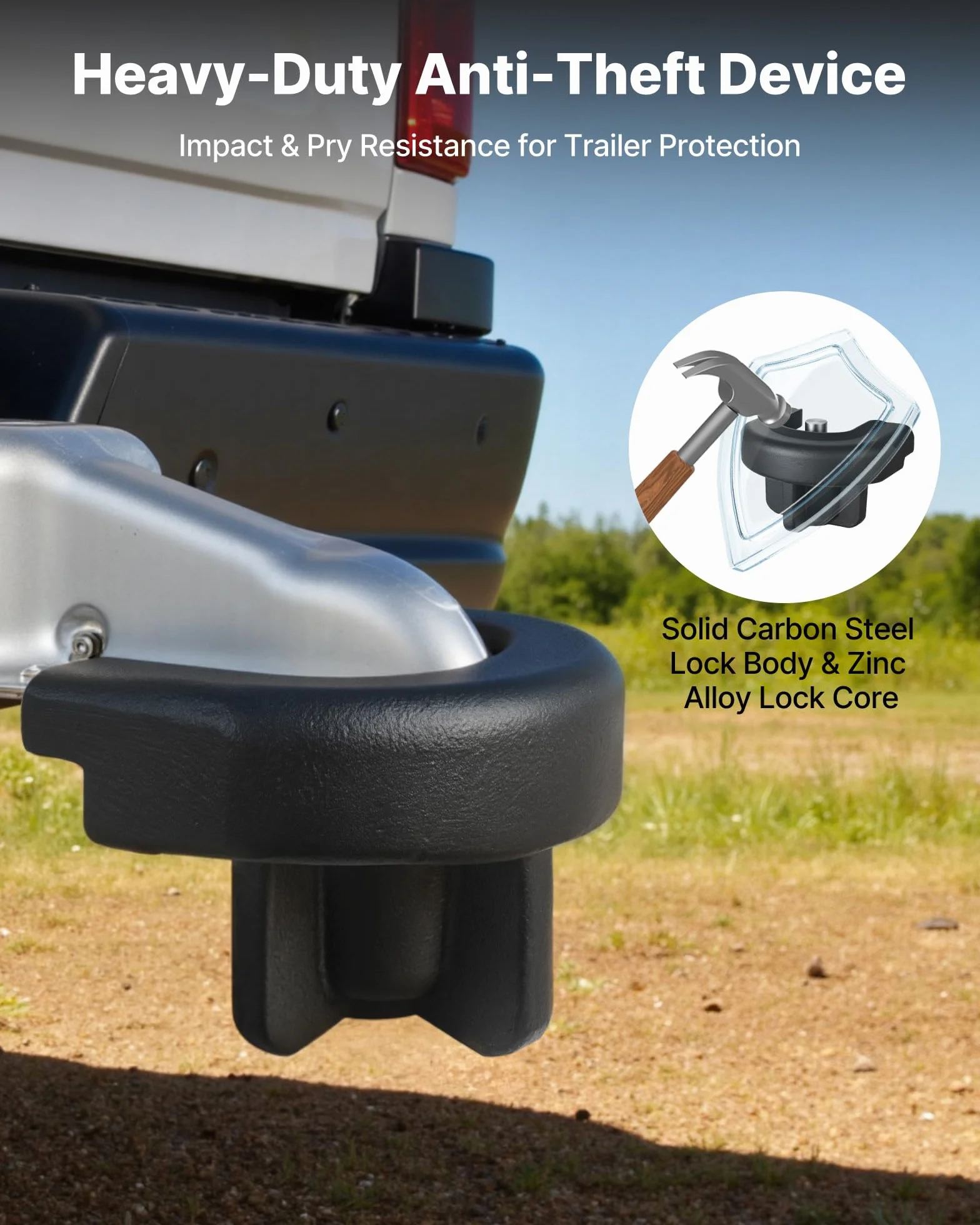 VEVOR Candado para Enganche de Remolque, para Acopladores de 5,08 cm, con 3 Llaves, Resistente a la Palanca y a los Impactos, Apto para Autocaravanas, Barcos, Vehículos Todoterreno y Remolques