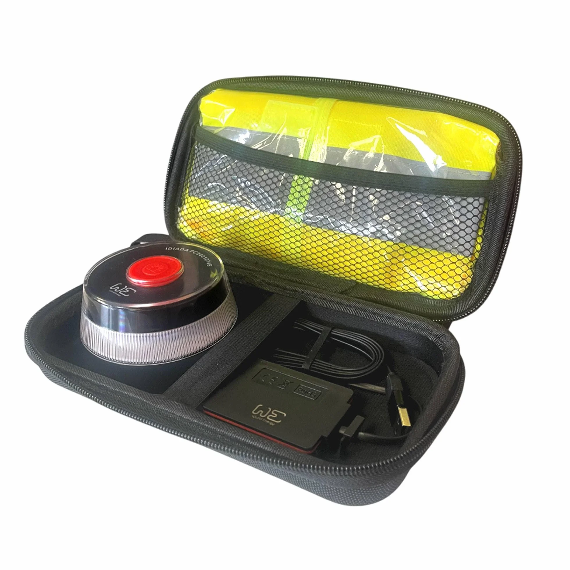 Kit de Seguridad con Funda doble + Chaleco reflectante + Cable de alimentación de baliza + Baliza WE Luz de emergencia V16