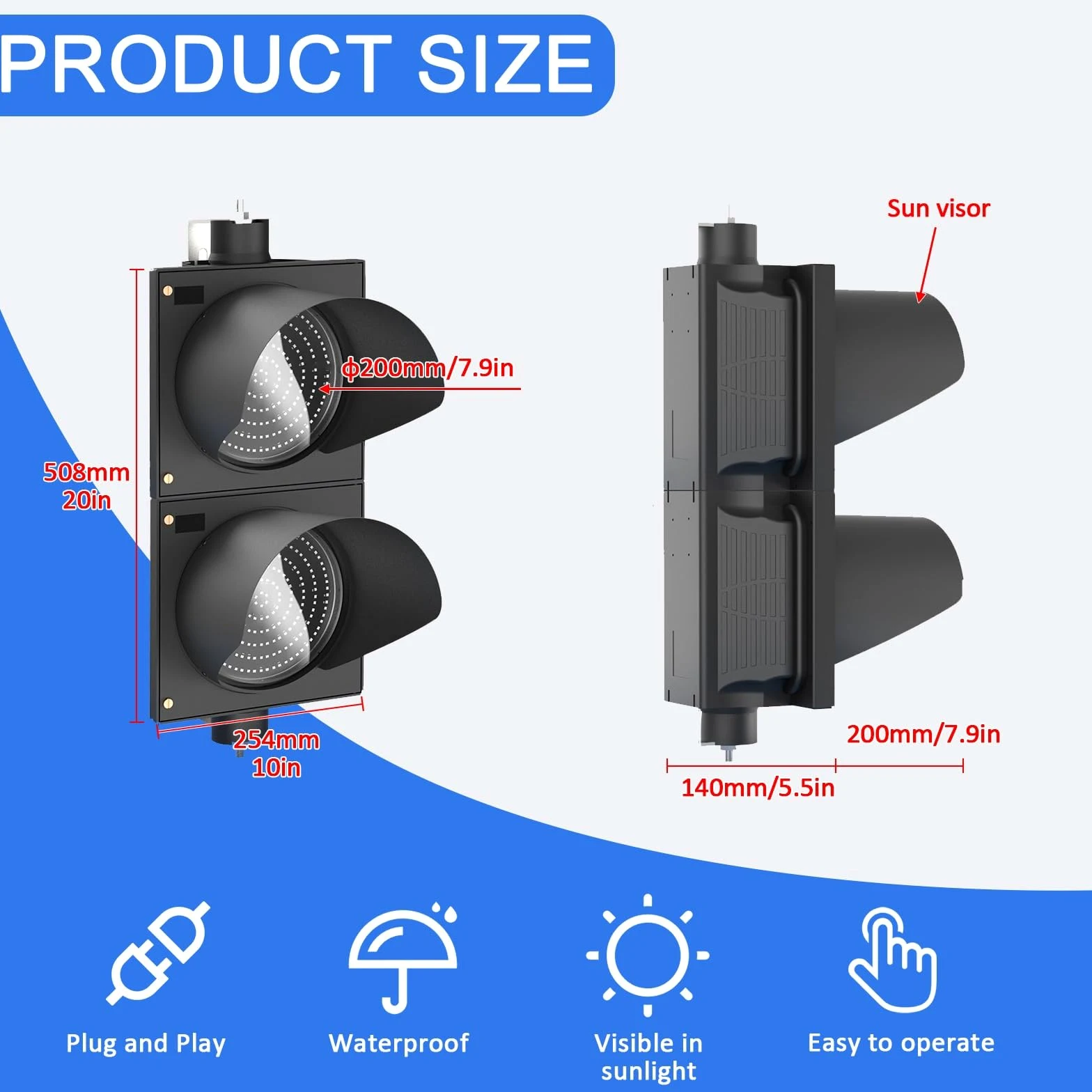 Semáforo LED de 200mm, Luz de Freno Bicolor Rojo/Verde con Control Remoto, Lámpara de Señalización Industrial, 100-240V, Plug and Play, para Carreteras, Peajes, Luces Indicadoras, Resistente al Agua