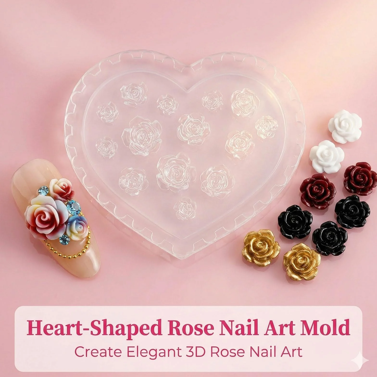 Forma De Silicona Para Uñas 3D Con Pétalos De Rosas Plantilla Floral En Forma De Corazón