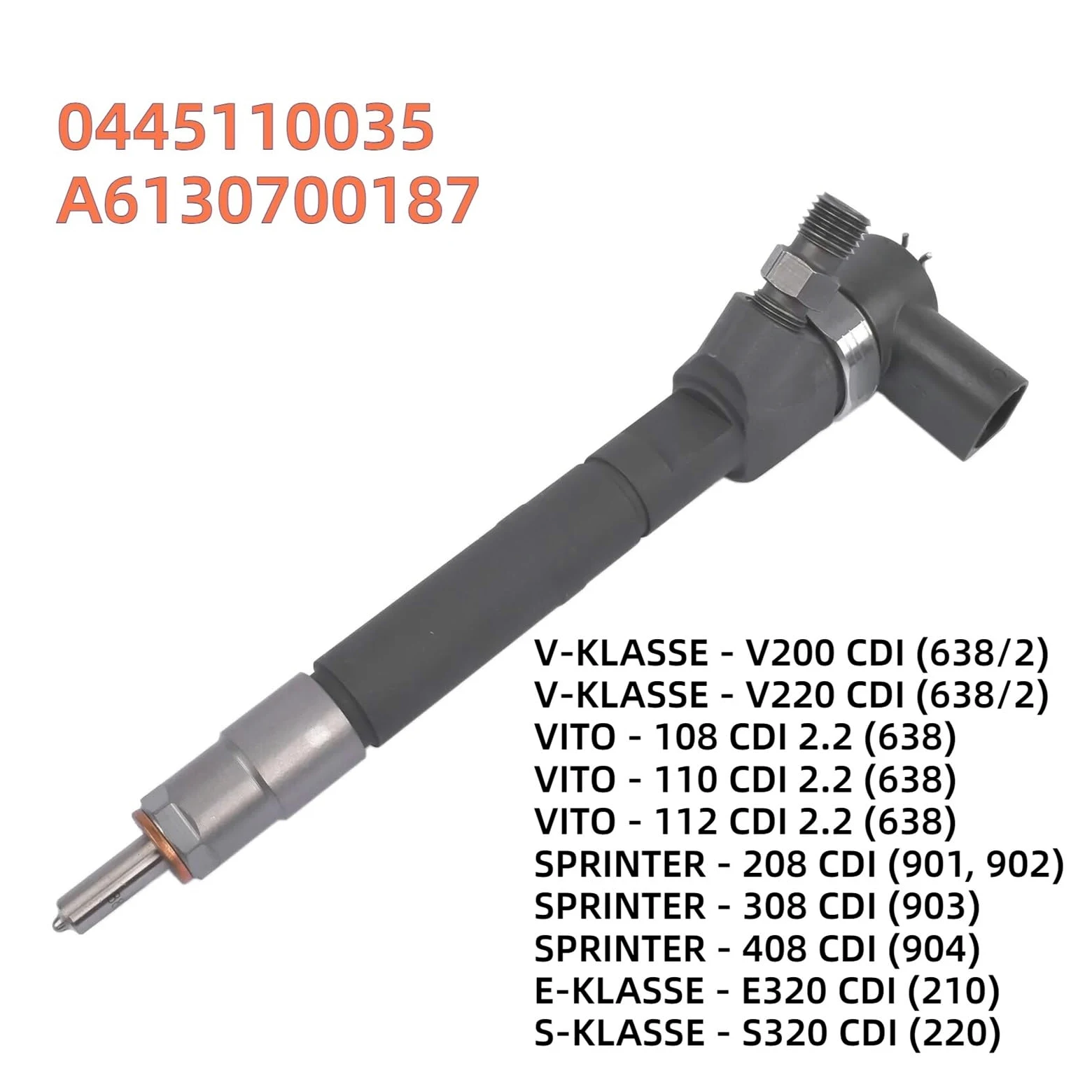 Inyector de combustible diésel A6130700187 / 0445110035 compatible con Mercedes-Benz Vito Sprinter Clase V Clase E 0445 110 035