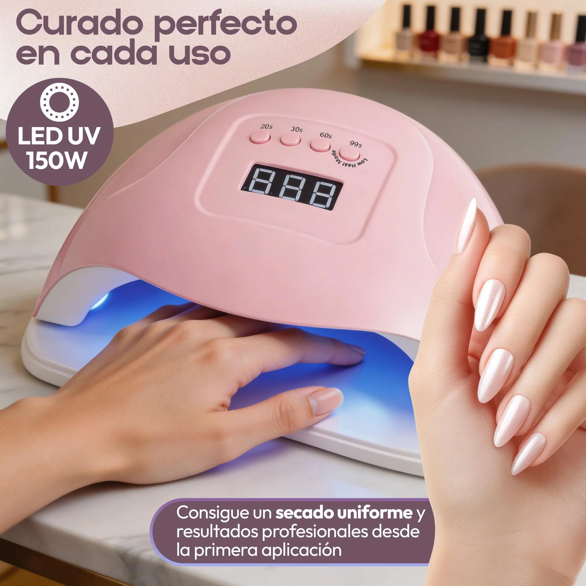 Lámpara Secadora Uñas LED UV 150W con 4 Temporizadores, Secador de Uñas con Sensor Automático