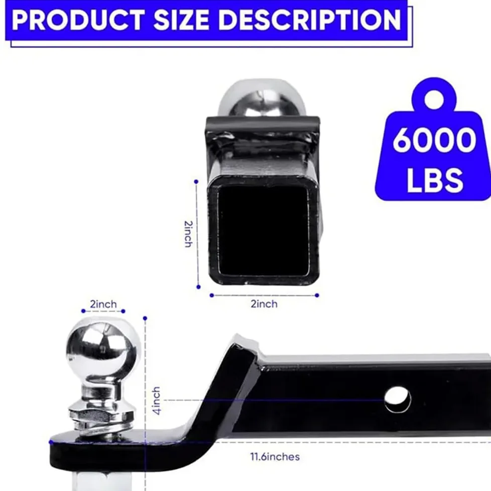 NEWFUN Adaptador de Enganche de Remolque rebajado 50 mm para vehículos estadounidenses, Bola de Enganche para automóviles, Furgonetas, Camiones y autocaravanas. (Tow Hook with Pin Lock)