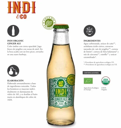 Indi & CO Ginger Ale Artesanal Bebida Botánica 4 x 20 CL