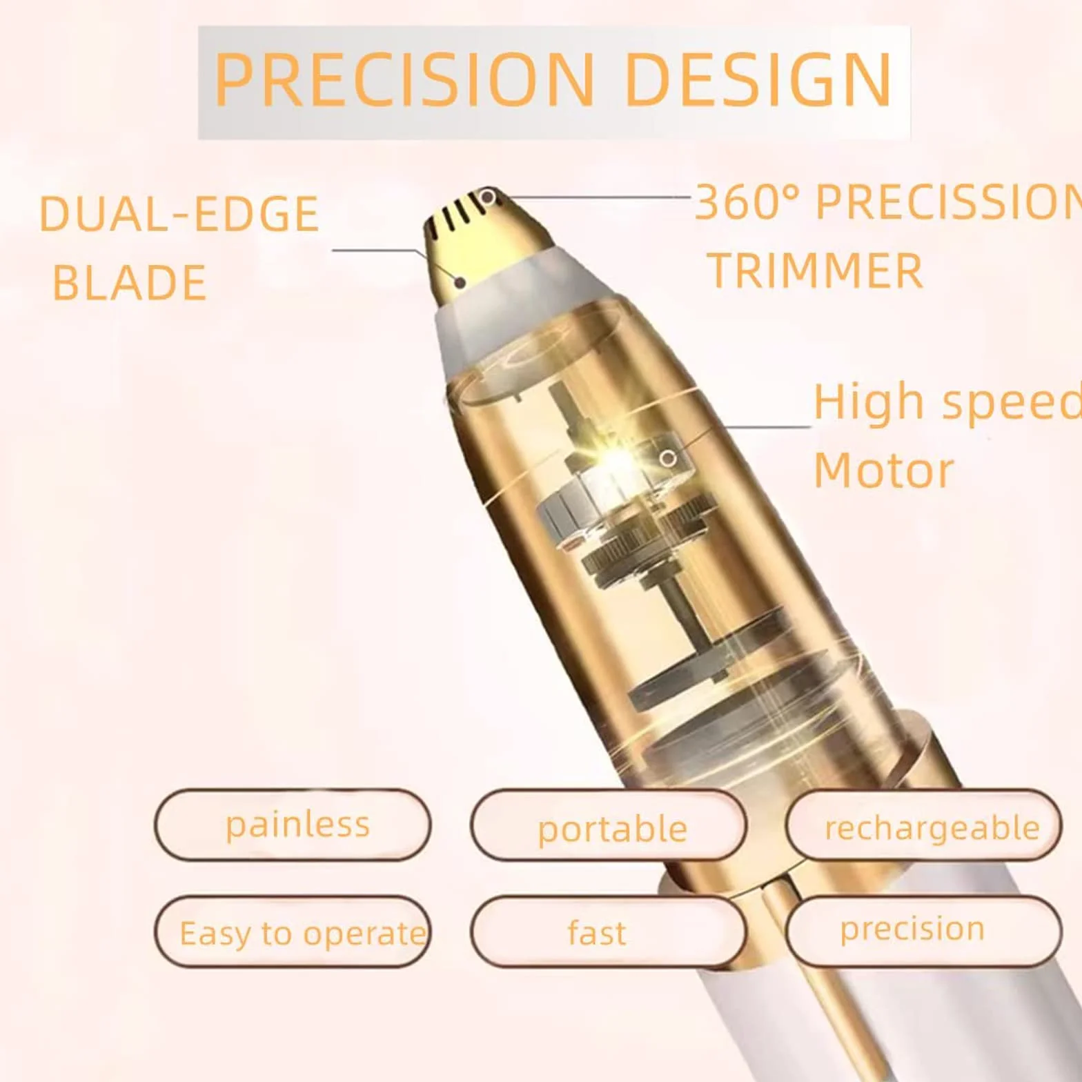 Depiladora Facial Mujer Recargable Impermeable Recortador de Cejas USB Portátil Sin Dolor Luz LED
