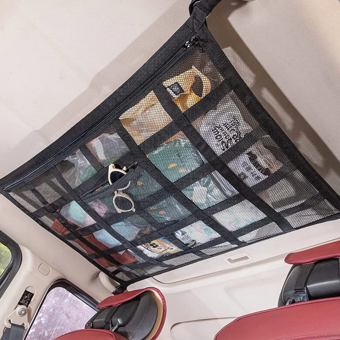 Red Almacenamiento Universal para Techo de Coche, Furgoneta Camper, Organizador de Cargo de Almacenaje, Poliéster, Negro (25,5 * 35,5in)