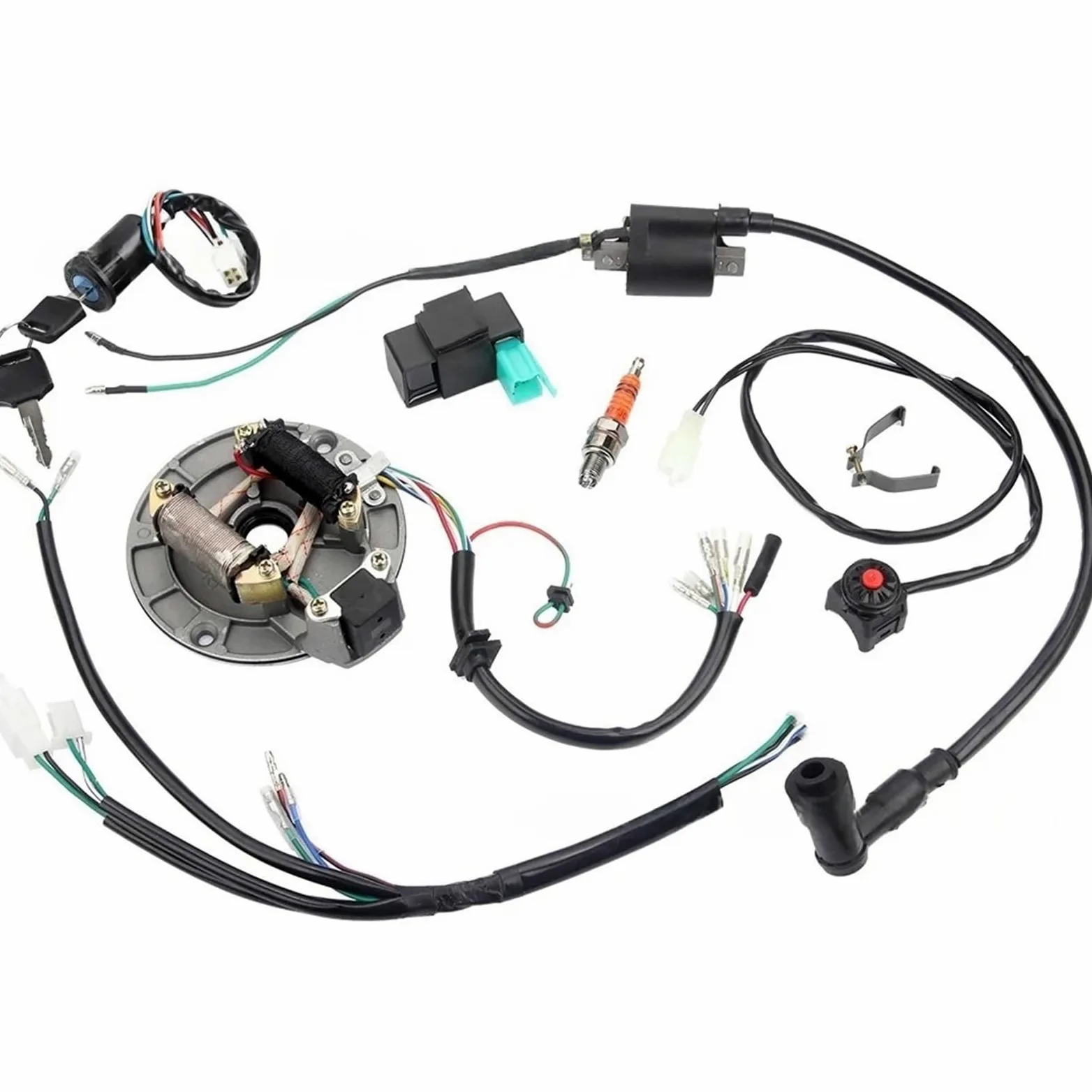 para Motos De Cross 50 70 110 125 Y 140 CC con Motor 4 Tiempos Bobina Encendido CDI A7TC Bujía Interruptor Apagado Arnés Cables Kit Magneto Bobina para Motores