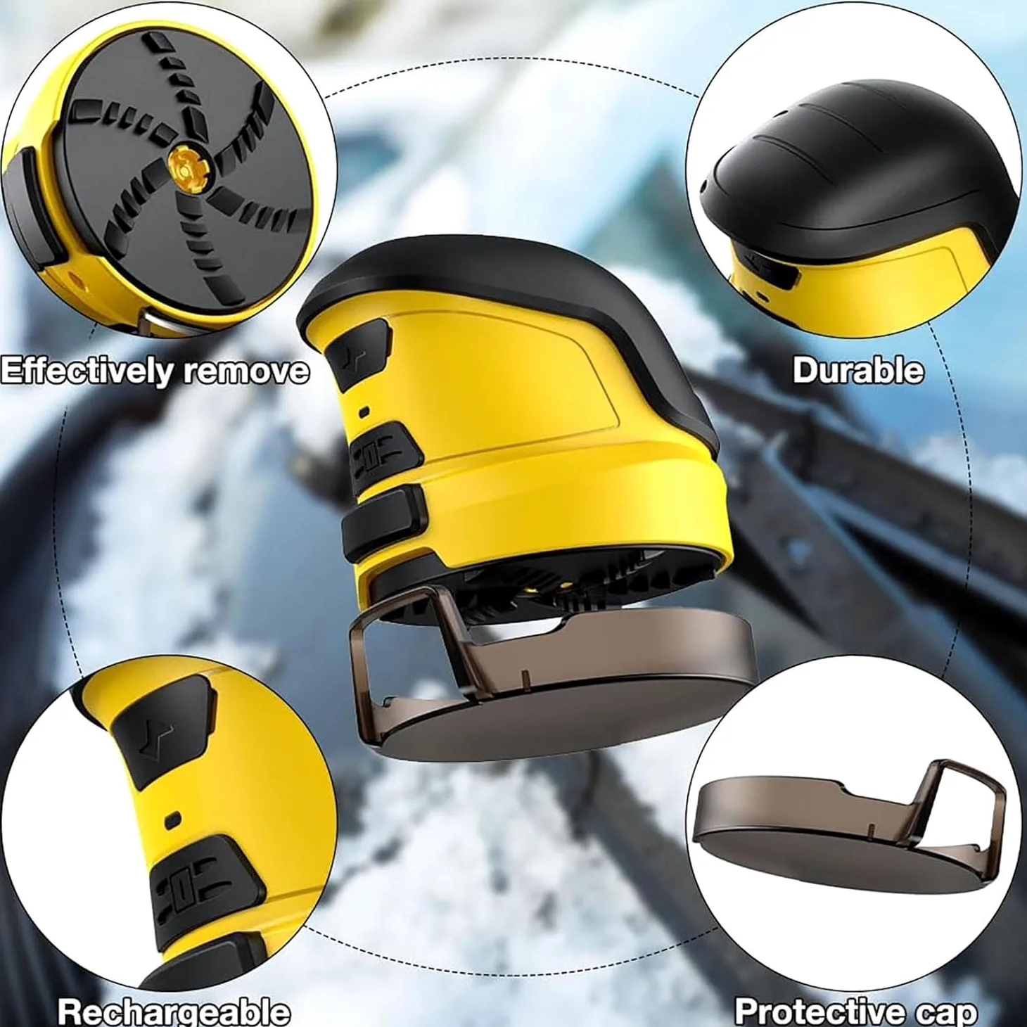 Rascador de hielo de mano inalámbrico, removedor de nieve recargable por USB para parabrisas de coche, disco giratorio para una rápida eliminación de nieve