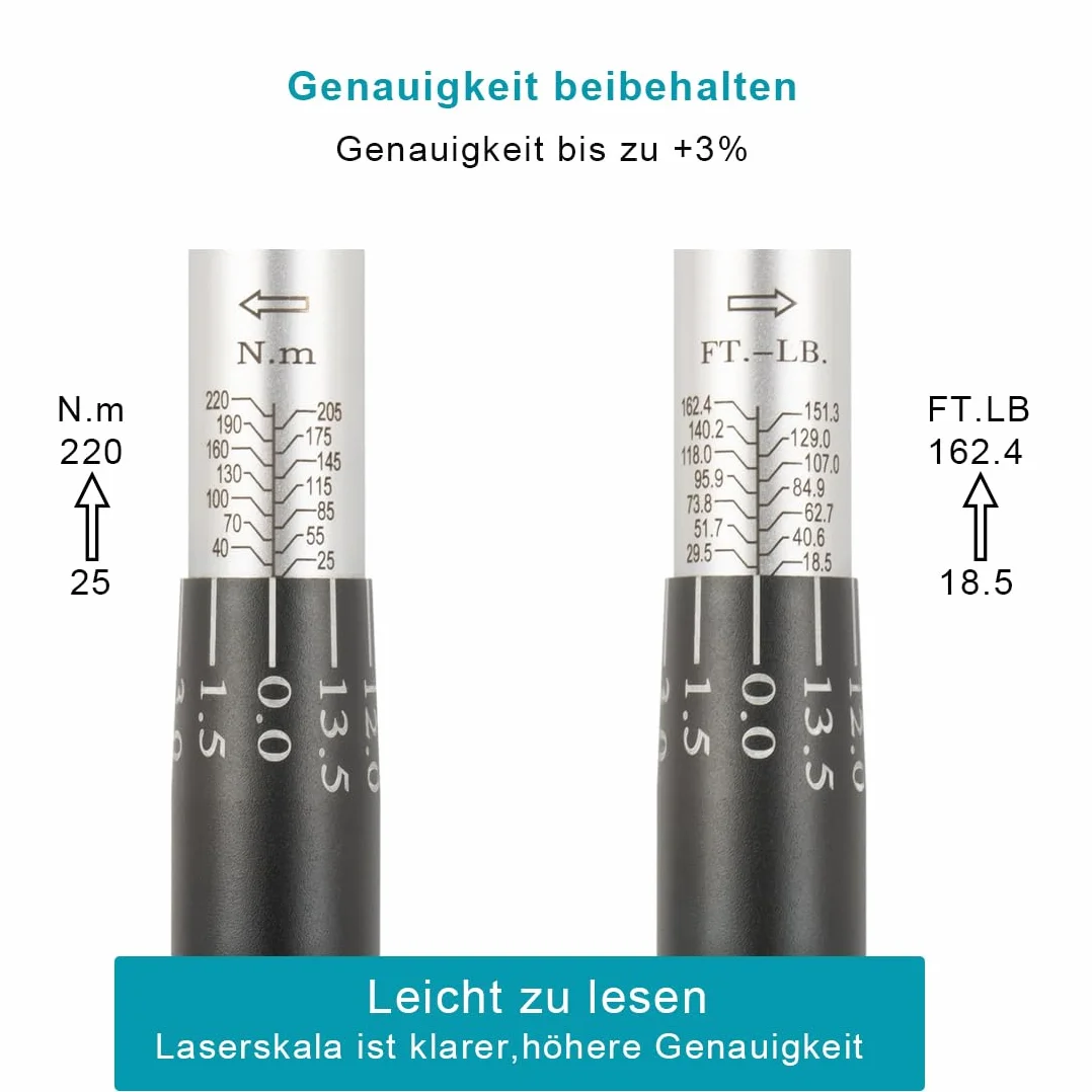 Awang Juego de llaves de torque 1/2”, 25-220 Nm con adaptador, extensión y maletín, preciso y fácil de usar para automóvil y motocicleta