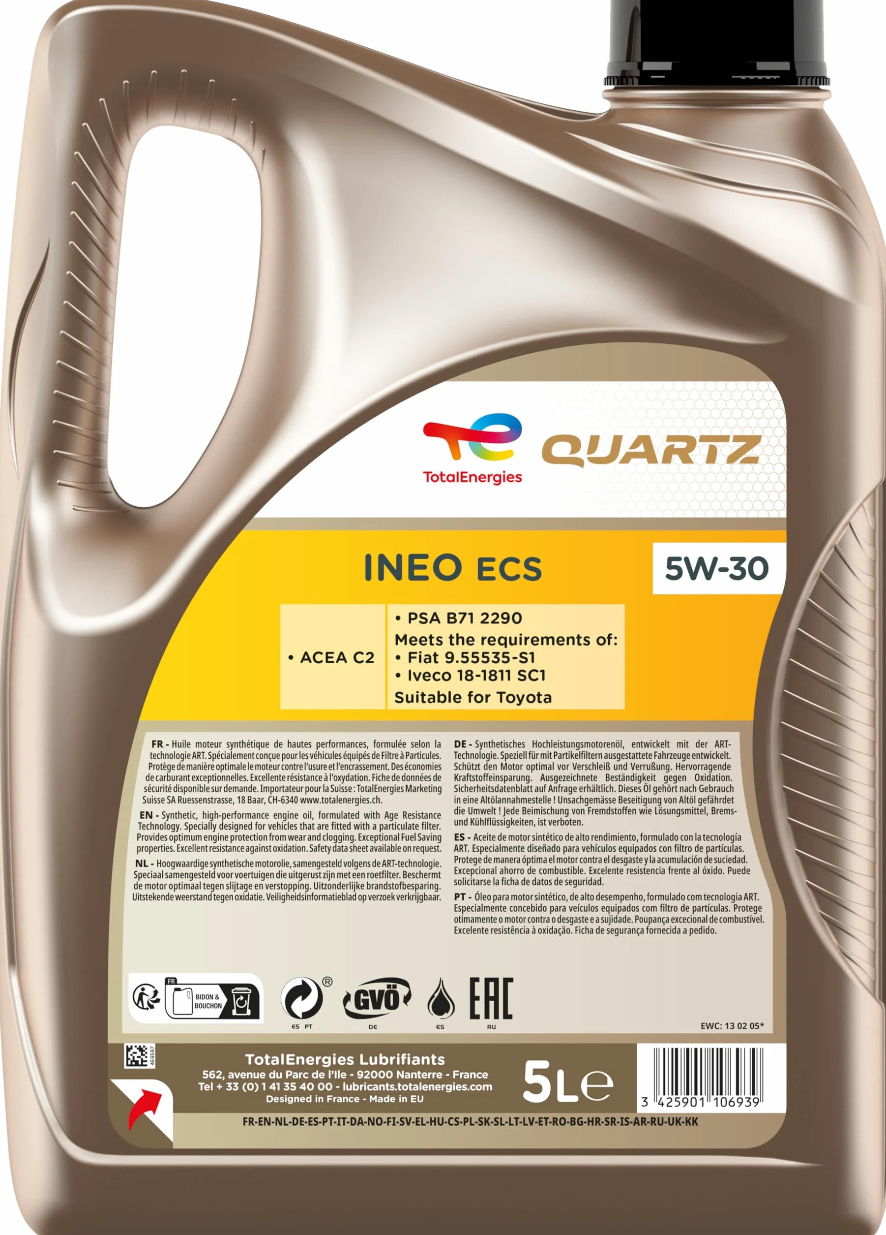 Total Quartz Ineo ECS 5W-30 Aceite Lubricante de Motor 5 Litros