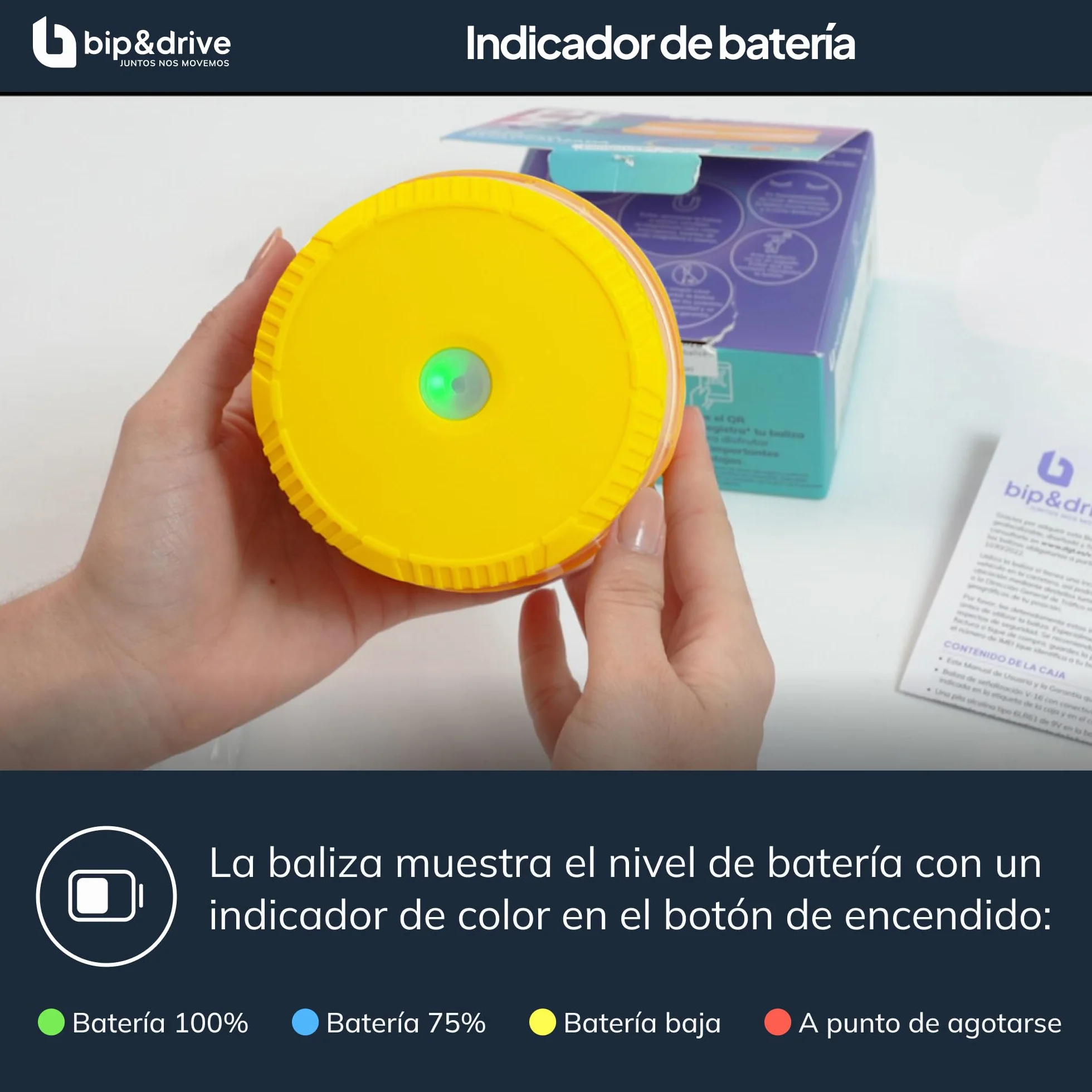 Baliza V16 Homologada DGT Geolocalización Luz Emergencia Coche LED 360° 1km Conectada Plataforma DGT 3.0 Resistente Lluvia Base Imantada Bip&Drive