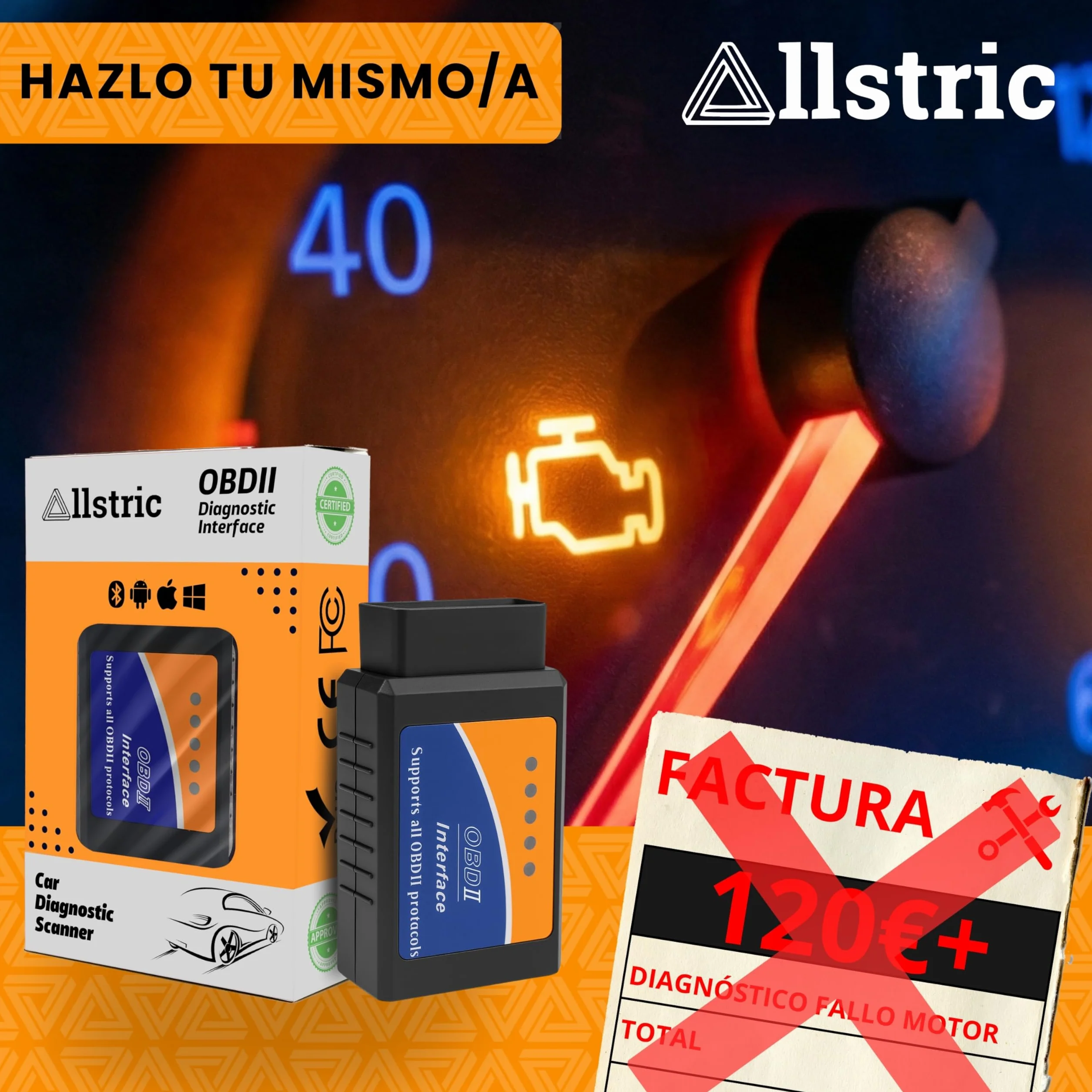 OBD2 Bluetooth para iOS, Android y Windows. OBD2 Diagnosis Coche Multimarca. Maquina Diagnosis Coche de Fallos y Errores de Motor. Escaner para Coches desde 1996 con toma OBD 2. Scanner OBD2