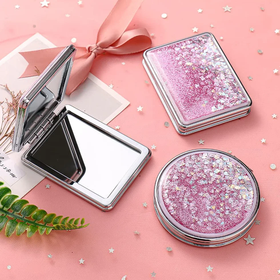 Espejo y Bolso de Maquillaje 2 Piezas Portátil Rosa