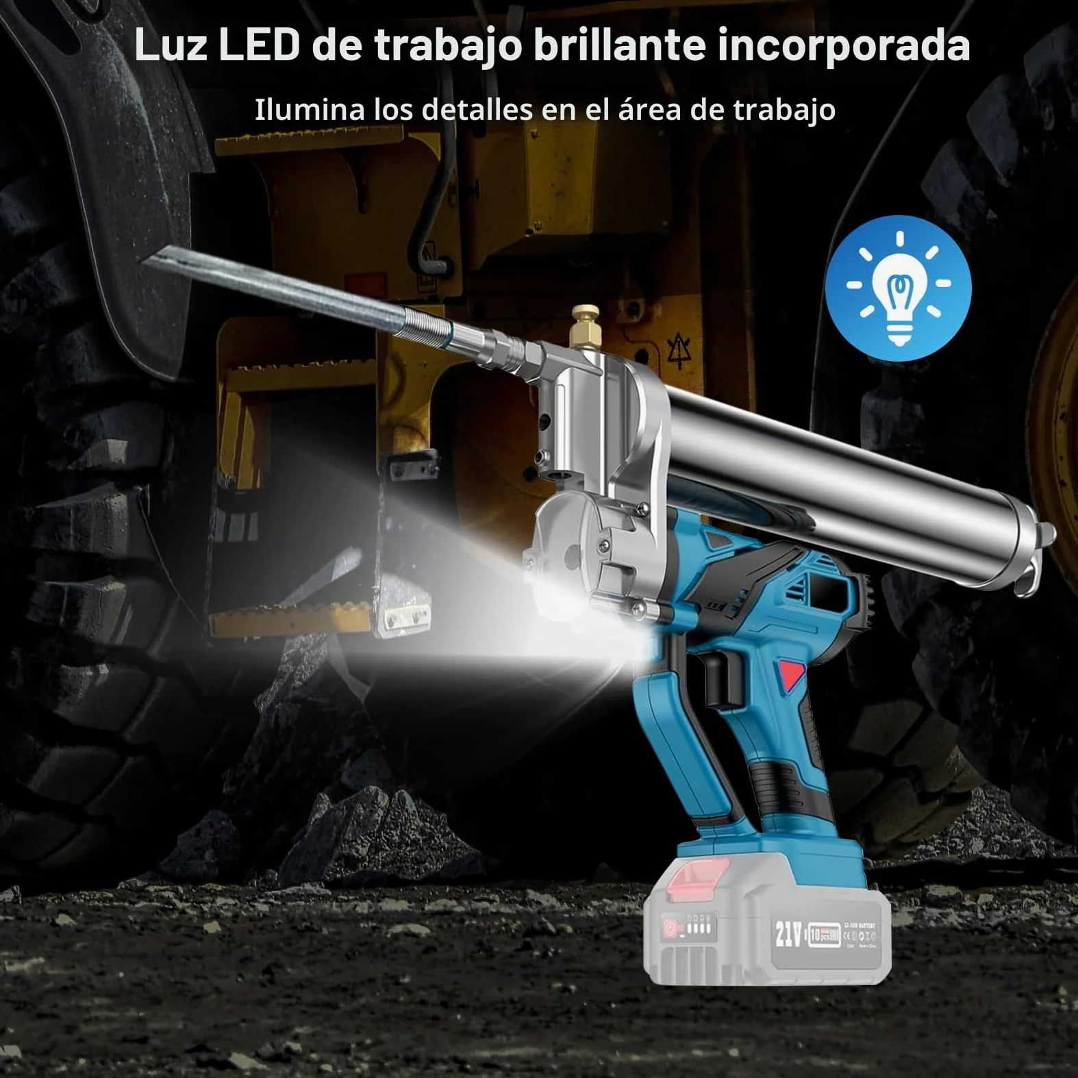 LIROPAU Pistola engrasadora a batería engrasadora Compatible con Makita 18V | pistola engrasadora eléctrica a batería, manguera de 45cm, 1 alicates de bloqueo, punta puntiaguda, engrasadora