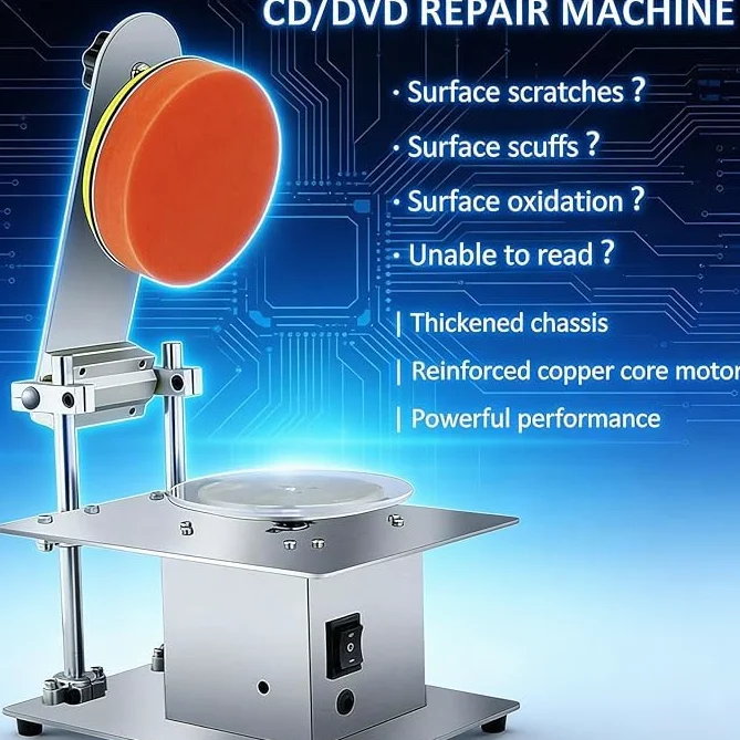 Máquina pulidora y reparación de discos de DVD/CD, 7 velocidades ajustables 1000-6000r/min, chasis de acero inoxidable para una eliminación eficaz de arañazos y recuperación de datos