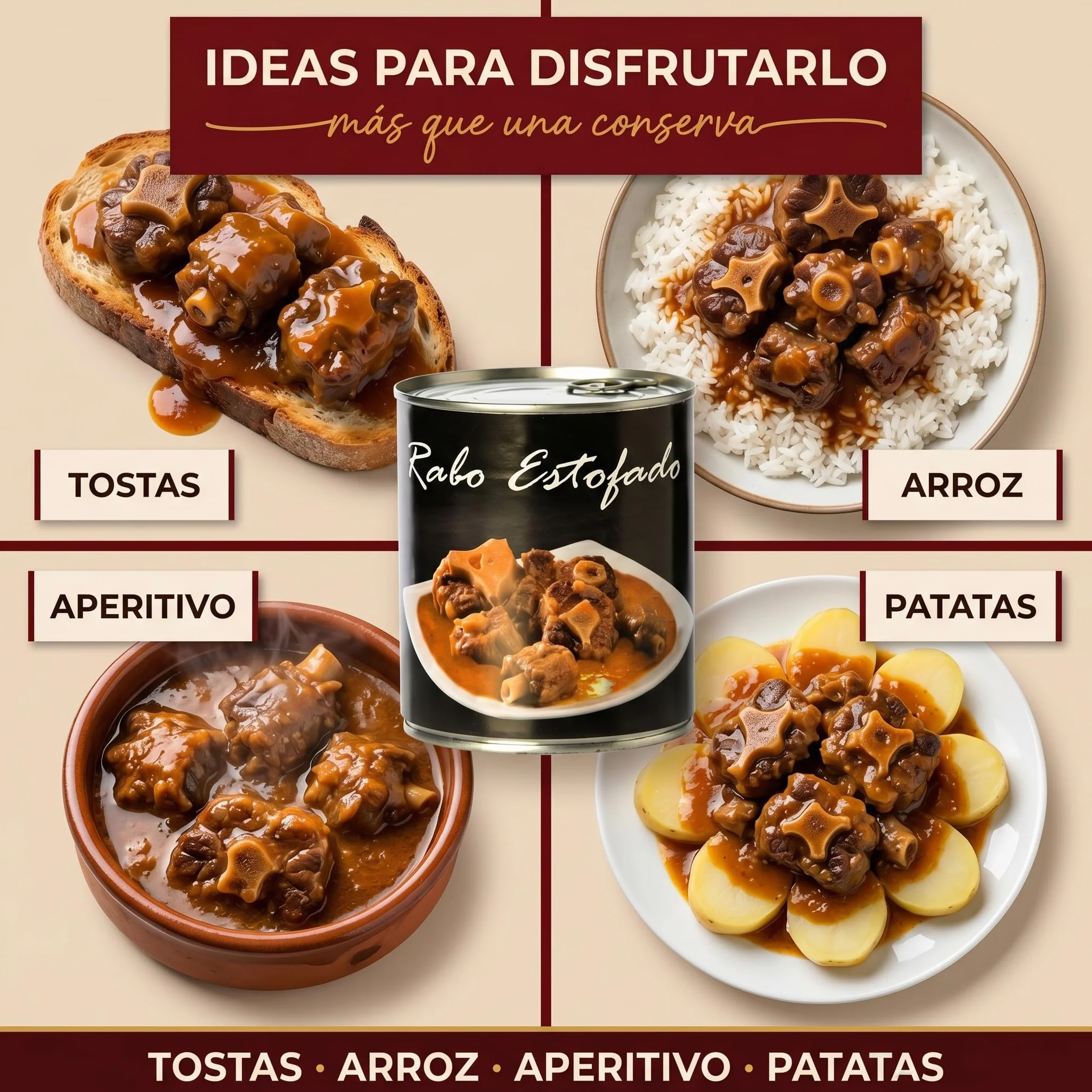 POLGRI Rabo de Vacuno Estofado 800g Receta Manchega Artesana 45% Carne Listo para Calentar Gourmet Español Plato Preparado