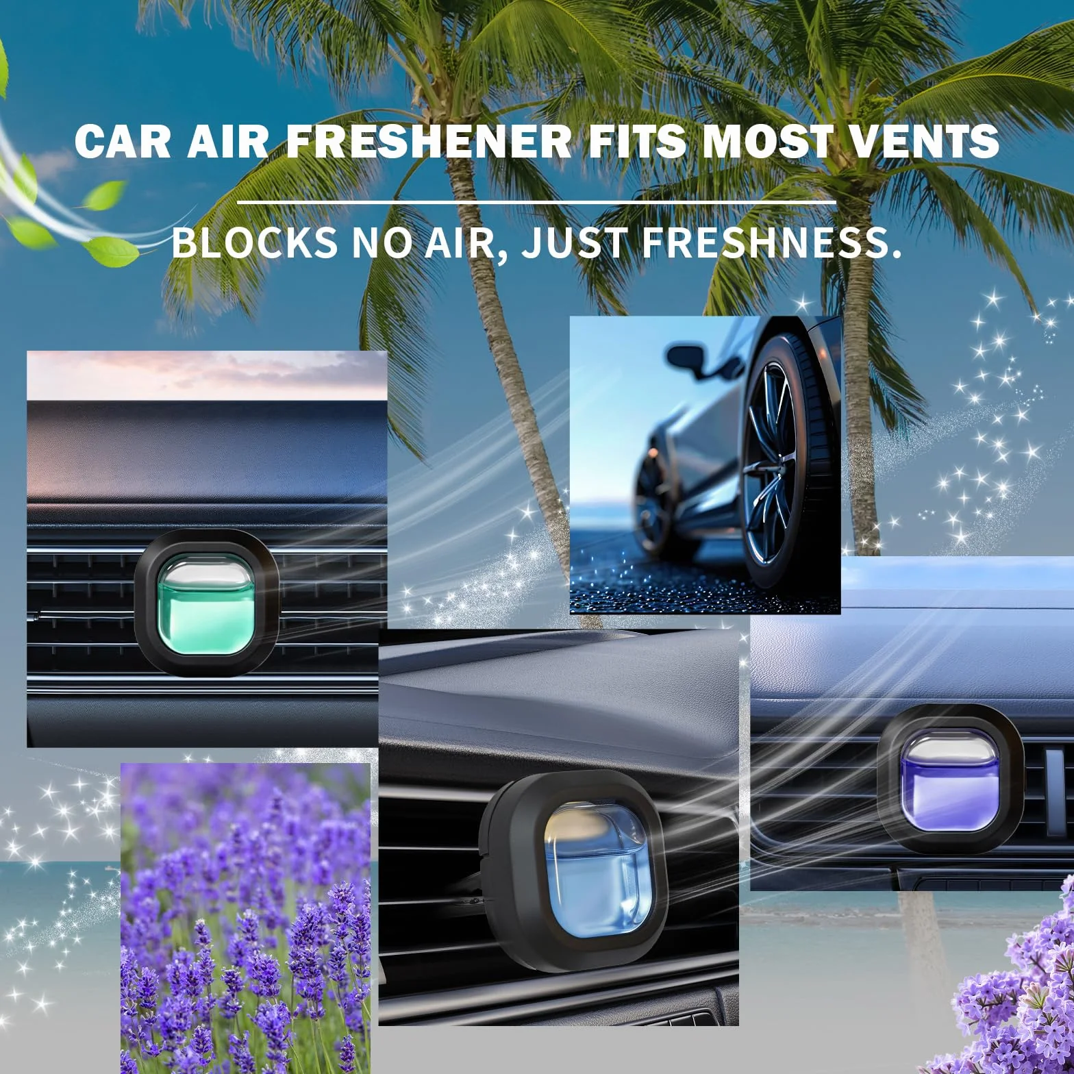 SCENTORINI Ambientador Coche, Perfume para Coche con 3 Clip y 12 Recargas, Fragancia de Brisas Marinas y Coche Nuevo y Lavandas Ambientador de Coche para Eliminar Olores Perfume Durante 30 Días