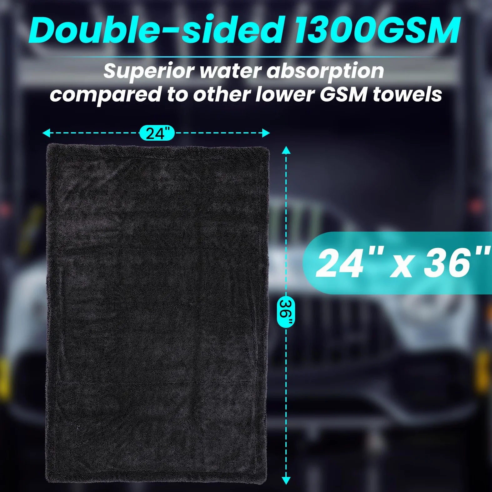Paquete de 2 toallas de microfibra para secado de automóviles, 1300 g/m², sin pelusa residual, arañazos ni manchas de agua, toallas grandes súper absorbentes para camiones, SUV y hogar, 24