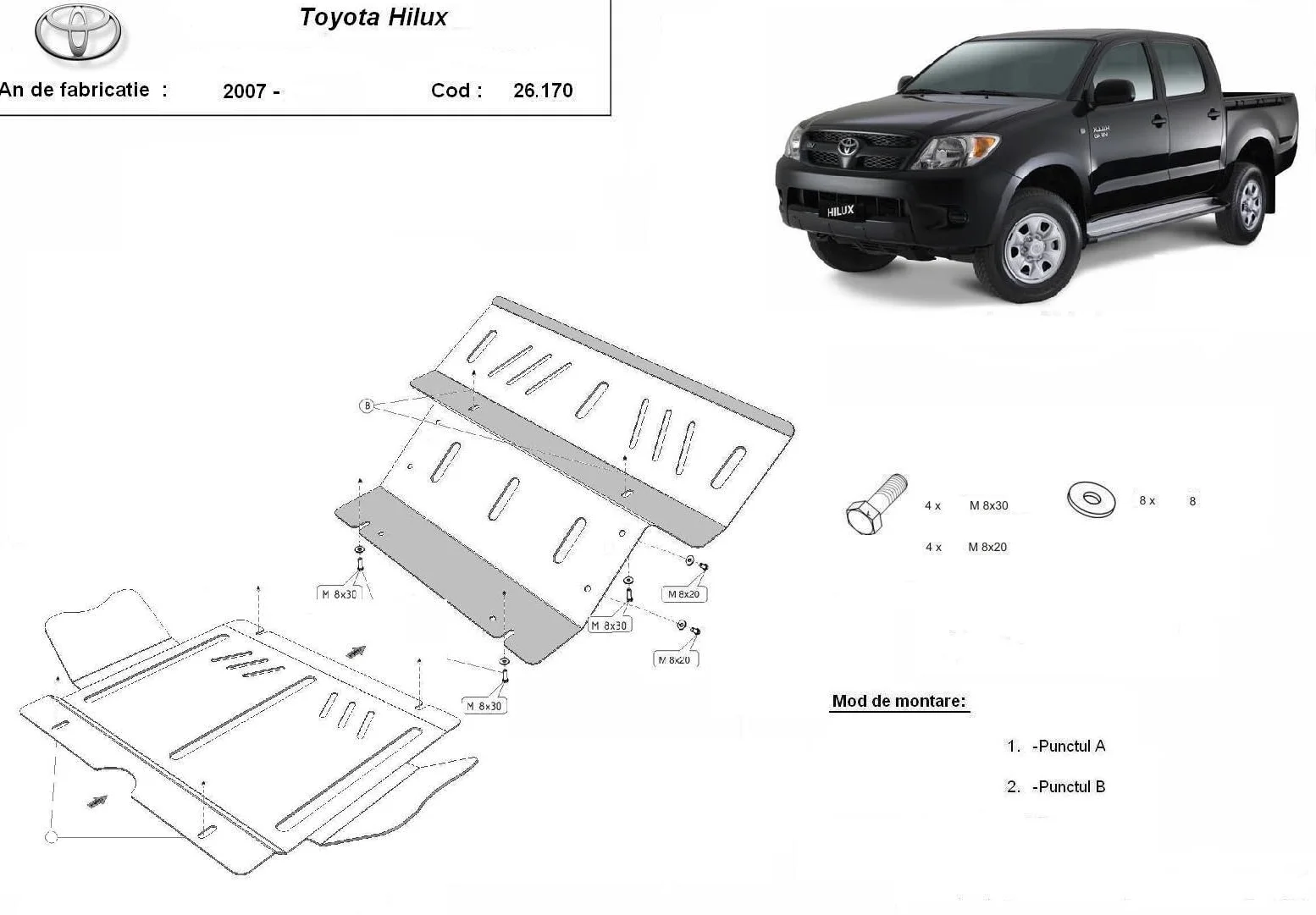 Protección metálica bajo motor compatible con Toyota Hilux (2004-2015)