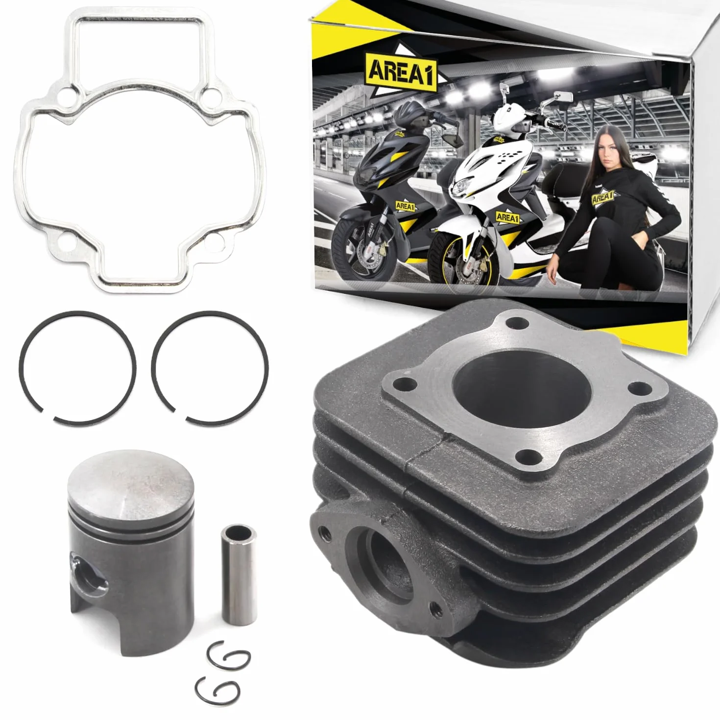 Area1 Cilindro de repuesto 50 ccm 2T AC compatible con Easy Moving 50 SSP2T, Liberty 50 2T RST ZAPC374, TPH 50 / New TPH 50 DT AC 08-10 LBMC481, TPH-XR 50 DT AC 01- ZAPC290