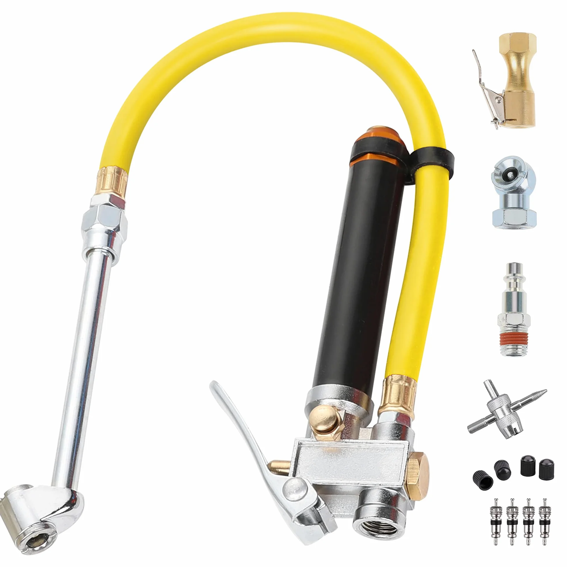 Hromee 14 piezas Bayoneta inflador de neumáticos calibre Kit con 13 pulgadas manguera híbrida 6 pulgadas Dual Foot Air Chuck Quick Connect acoplador de válvula de neumático accesorios Ball Foot y