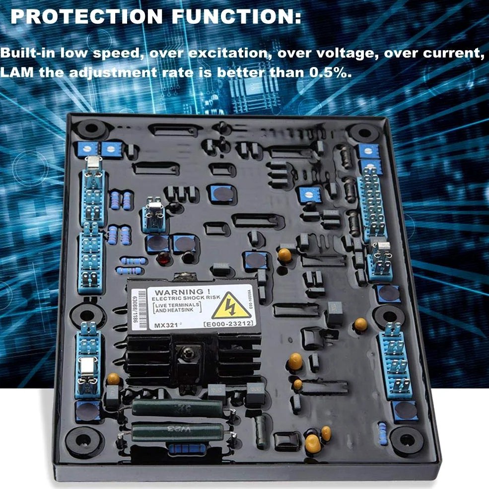 Regulador de Voltaje, MX321 AVR Regulador de Voltaje Automático con Función de Protección de Baja Velocidad Incorporada, sobre Excitación, sobre Voltaje, sobre Corriente, Lam