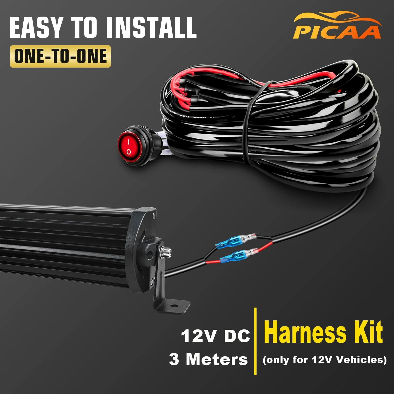 PICAA 50 Pulgadas 648W+Soporte Magnético+Cableado Kit, 127cm Tri-Fila Luz de Trabajo LED 12V 24V 6000K Blanco Foco Led Coche Camión Todoterreno Barras Luminosas Led