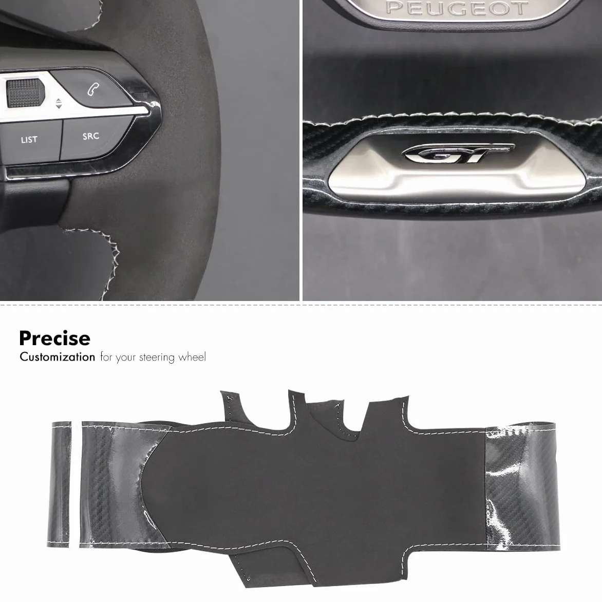 MEWANT Funda de Volante a Medida para Coser Peugeot 208 | volante Peugeot / Peugeot 208 (GT / GT Line) / 308 (GT) / 308 SW (GT) / 2008 / 3008 / 508 / 508 SW / 5008 / Rifter Duradero