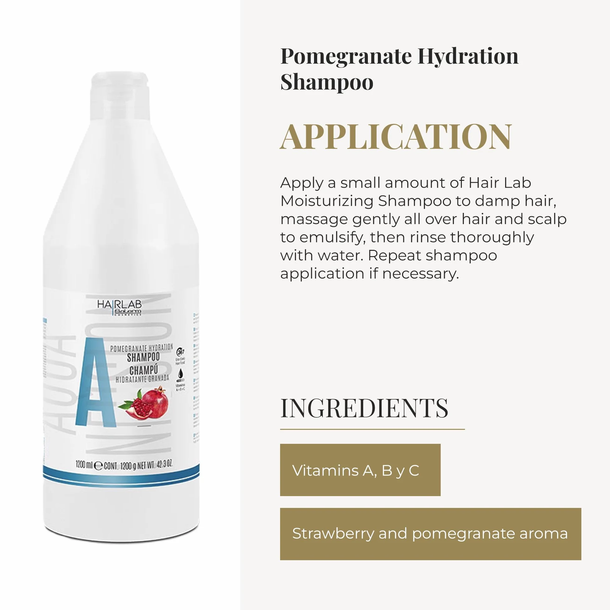 SALERM Champú Hidratante Hair Lab Granada 1200 ml sin Parabenos Vegano