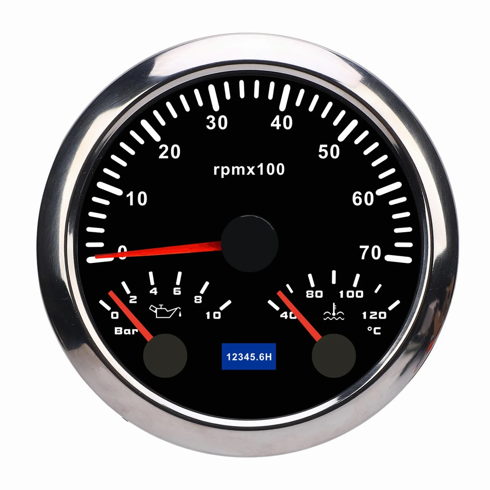 Medidor de tacómetro Torvex, medidor de RPM 3 en 1 de 85 mm con medidor de temperatura de agua y presión de aceite 7000 RPM DC 9-32 V para camión, tractor y coche (Esfera negra y bisel plateado